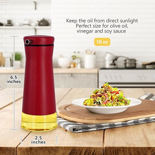 Miniatura 5 de Aelga Juego de dispensador de aceite y vinagre rojo  Paquete de 2 botellas dispensadoras de aceite para cocina sin goteo, decoración de cocina roja
