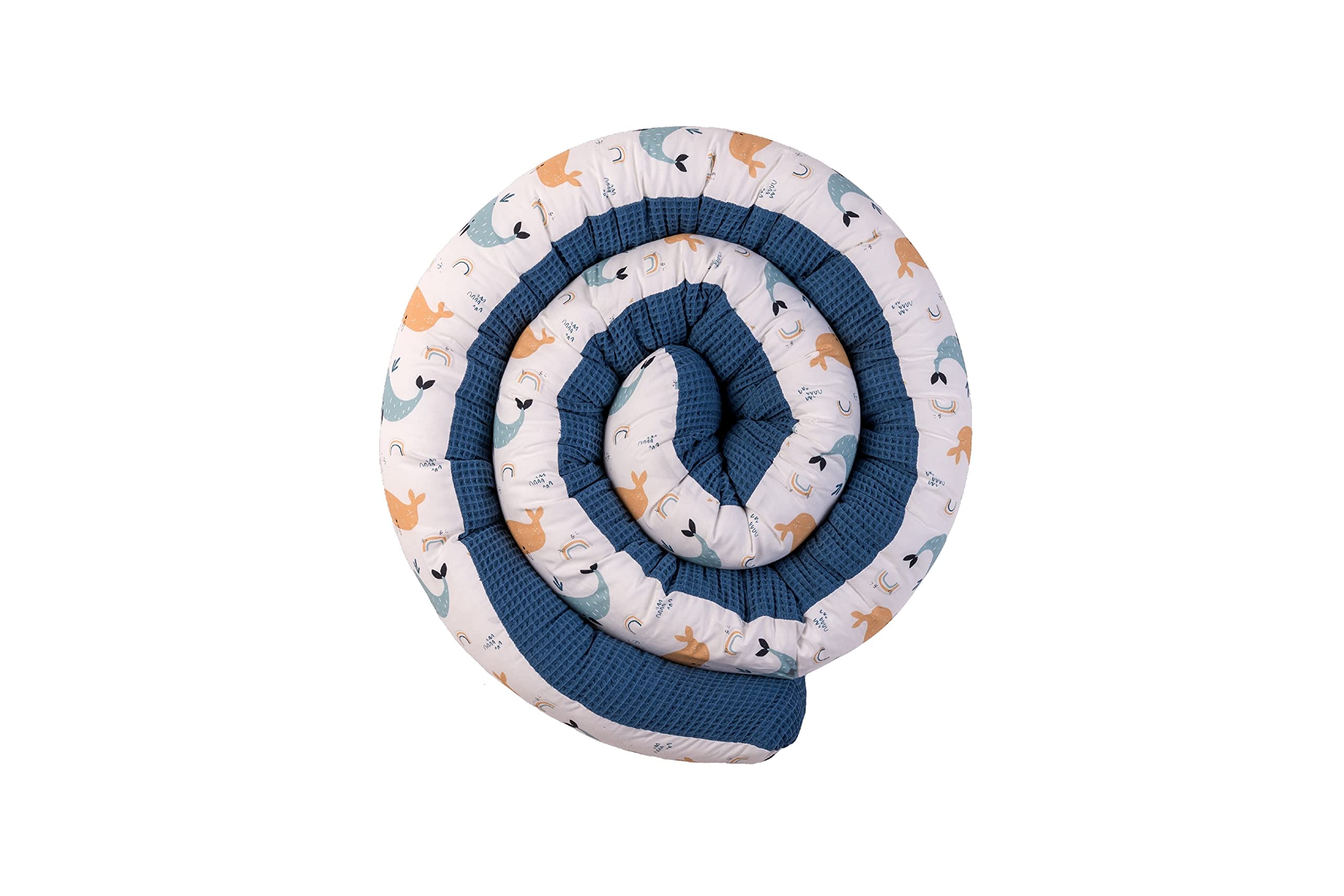 ULLENBOOM ® Baby Kuschelschlange 300x13 cm Blau-Wale (Made in EU) - Kuschelschnecke in vielen Farben und Größen, Bezug: 100% OEKO TEX Baumwolle, Nackenrolle