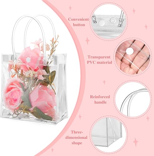 Miniatura 3 de BESARME Paquete de 20 bolsas de regalo transparentes de 6.3 x 5.9 x 2.8 pulgadas con asa, bolsas de regalo pequeñas de plástico reutilizables para