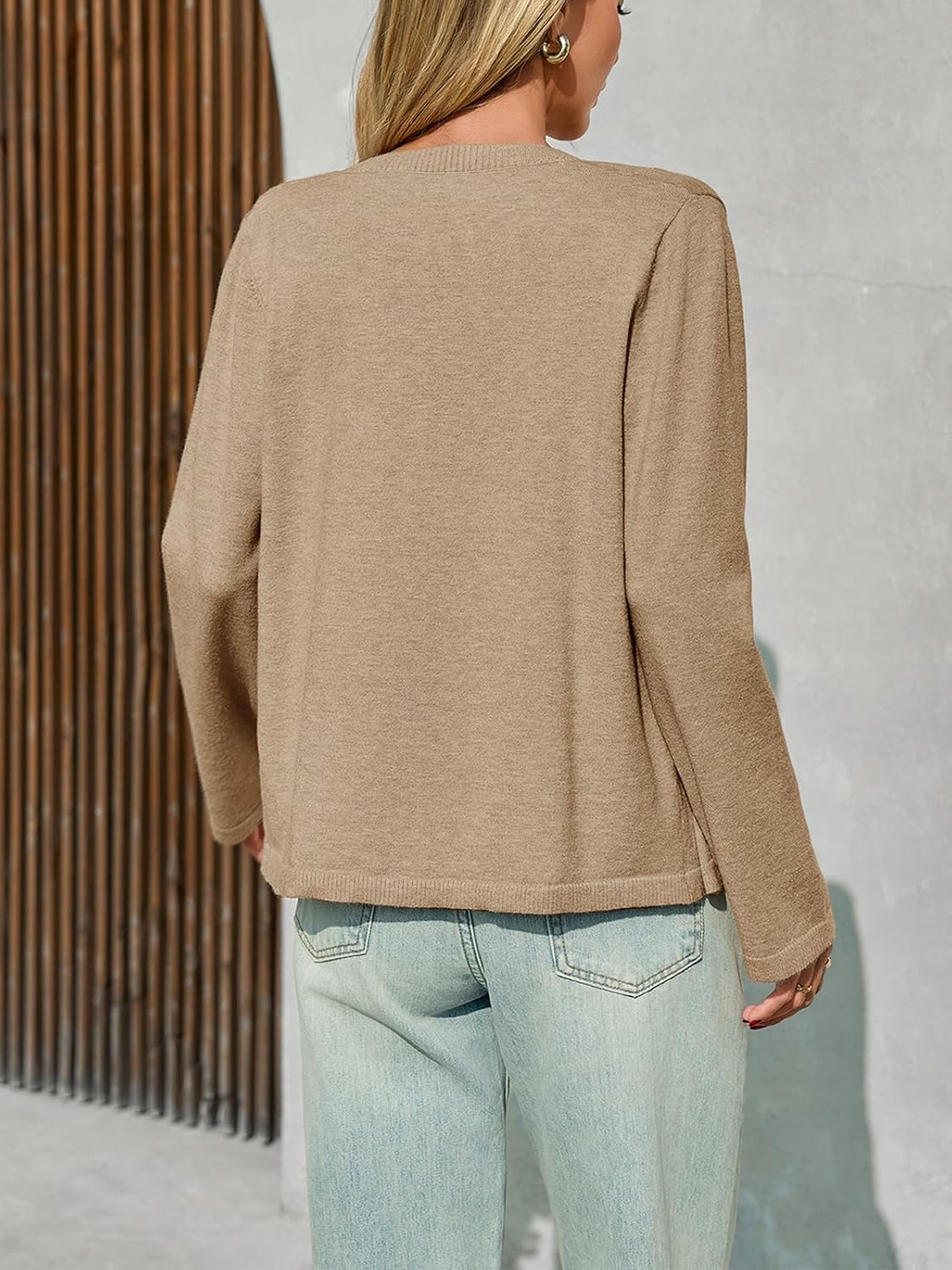 Saodimallsu Womens Lightweight Cardigans Open Front Long Sleeve One Button Casual Crewneck Loose Knit Shrug Sweater - Image 5