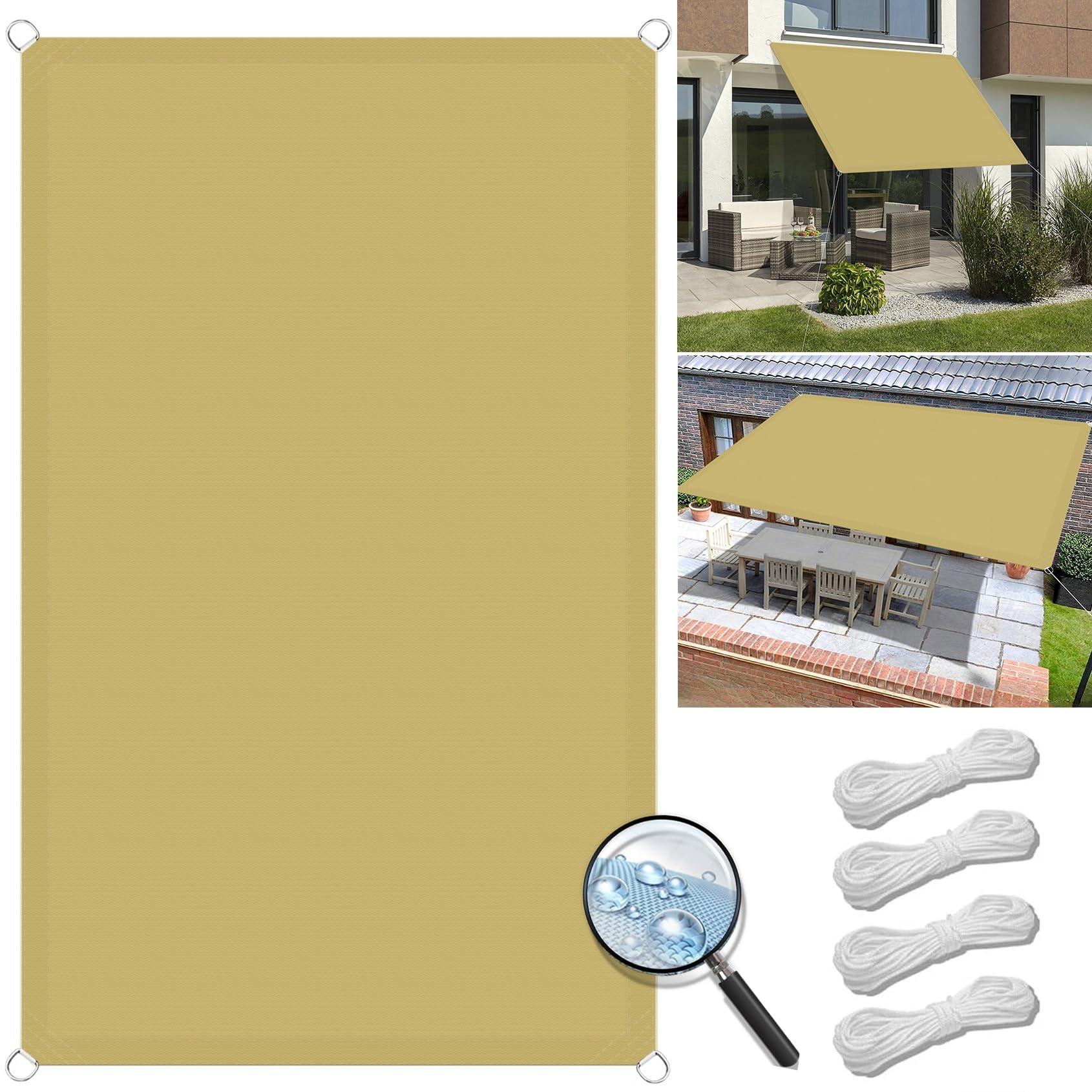 Toile d'ombrage imperméable 1.5x4m jaune sable pour terrasse