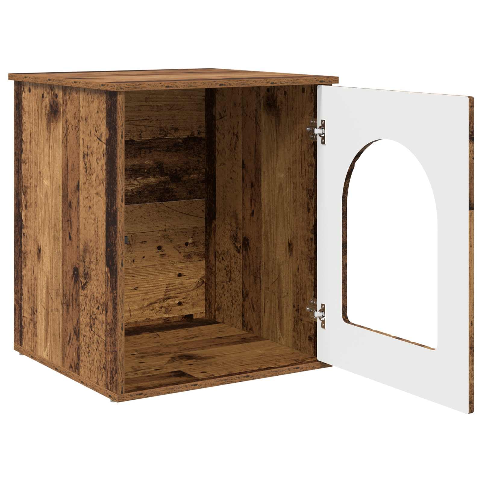 Casa para gatos de madera vieja, 53 x 52 x 62 cm, con superficie de descanso y cueva, rascador, trepador para gatos, salón, plataforma de juguete y tronco de sisal