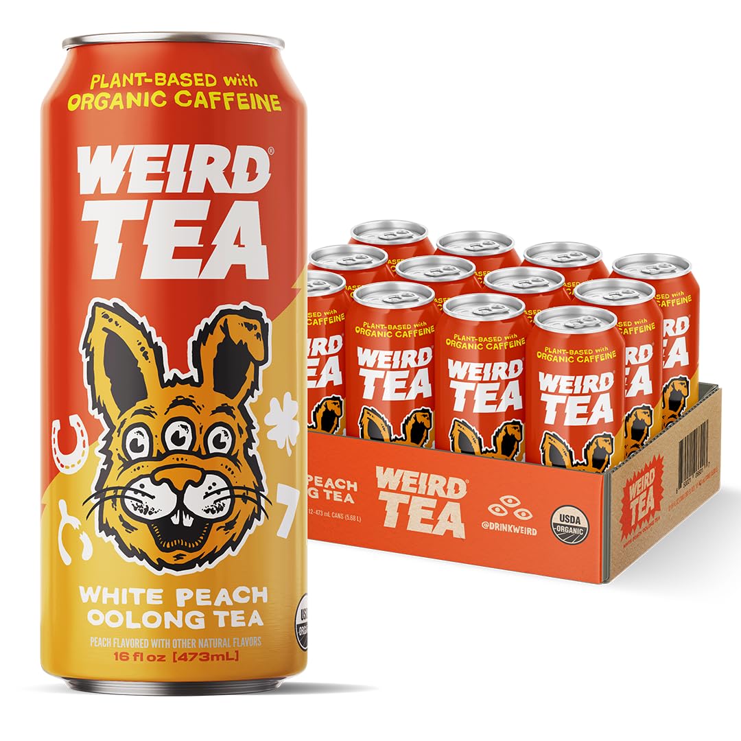 Drink Weird Organic White Peach Oolong Tea – 16oz Cans, 160mg Organic Caffeine, Pack of 12 – A Refreshing Energy Drink AlternativeUSDA Organic