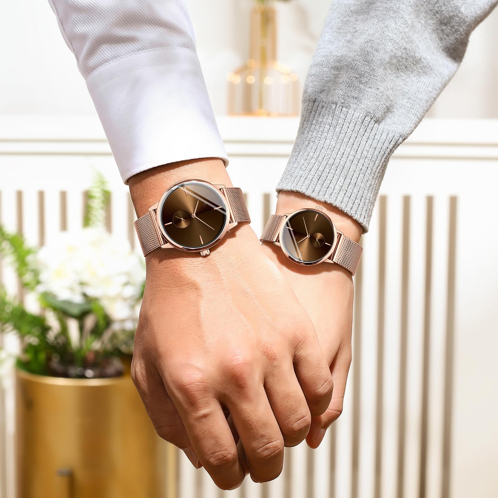 Ultradünne einfache Paaruhren für Sie und Ihn, Edelstahl-Mesh-Armband, 1 Paar, Armbanduhr, Geschenk-Set, Herren und Damen, Quarzuhren