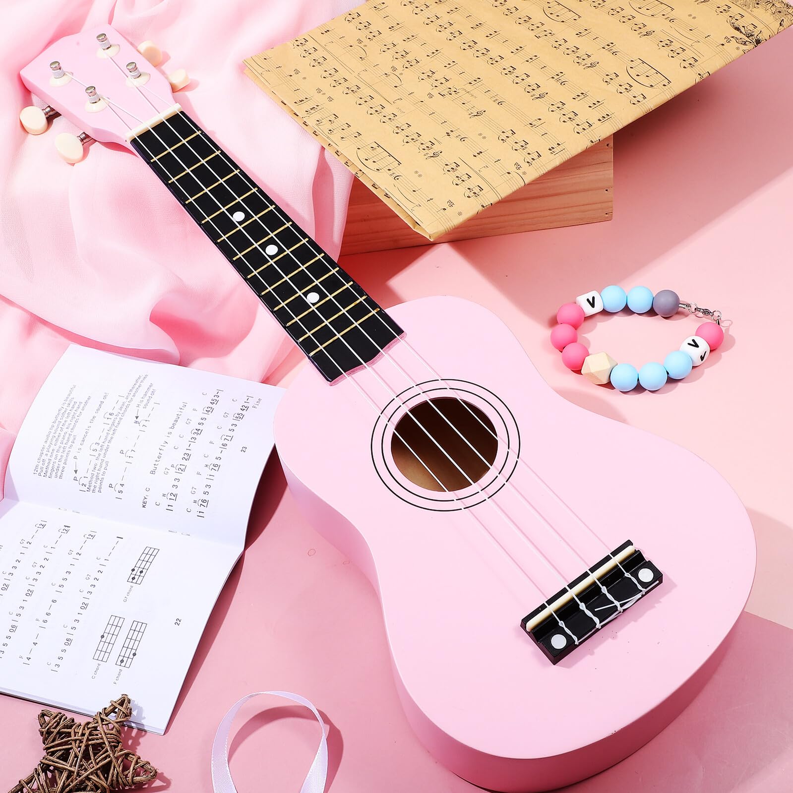 Ukelele Soprano Cuerdas de Repuesto con Bolsa de Almacenamiento de 21 Pulgadas Diseño Ligero de Madera de Basswood Fácil de Tocar para Niños y Adultos