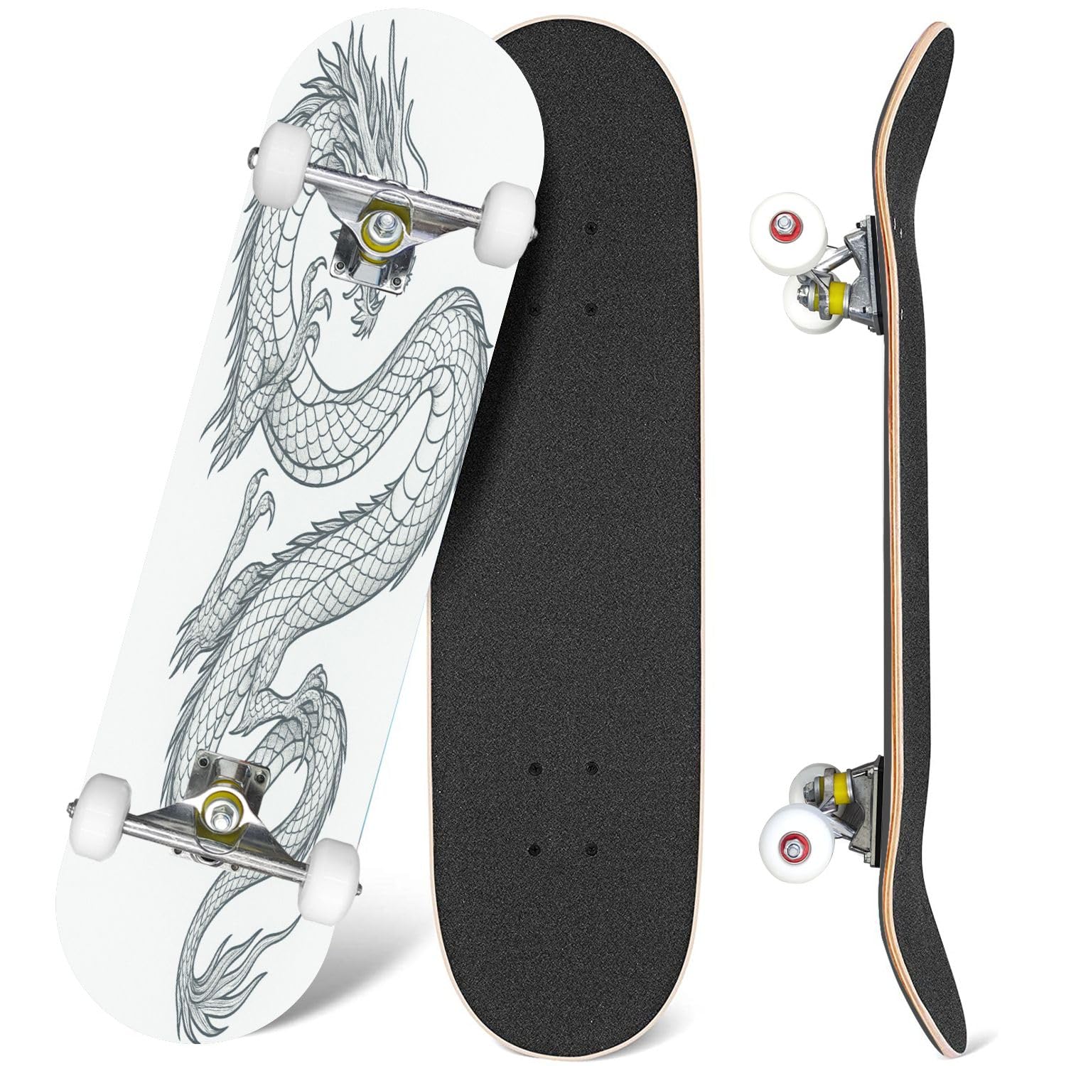 Skateboards Line Art Japanese Fantasy Dragon Design 7 Layer Maple Wood Deck 31