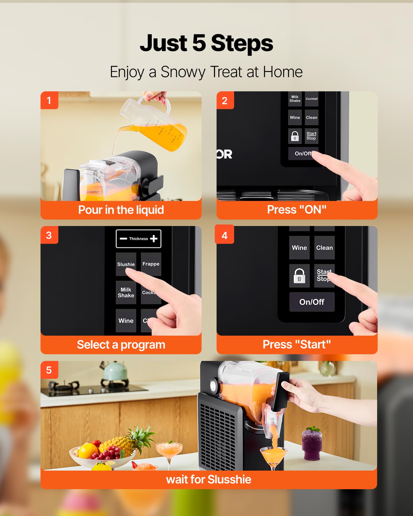 VEVOR Macchina per Granita da 2,6 L, Macchina per Bevande Ghiacciate Fredde con 5 Programmi Preimpostati, Funzinoe Autopulizia, Ghiacciate, Frappé, Milkshake, Cocktail