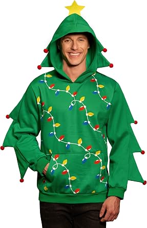 Mens Festive Christmas Tree Hoodie Funny Xmas Hooded Sweatshirt XXL
