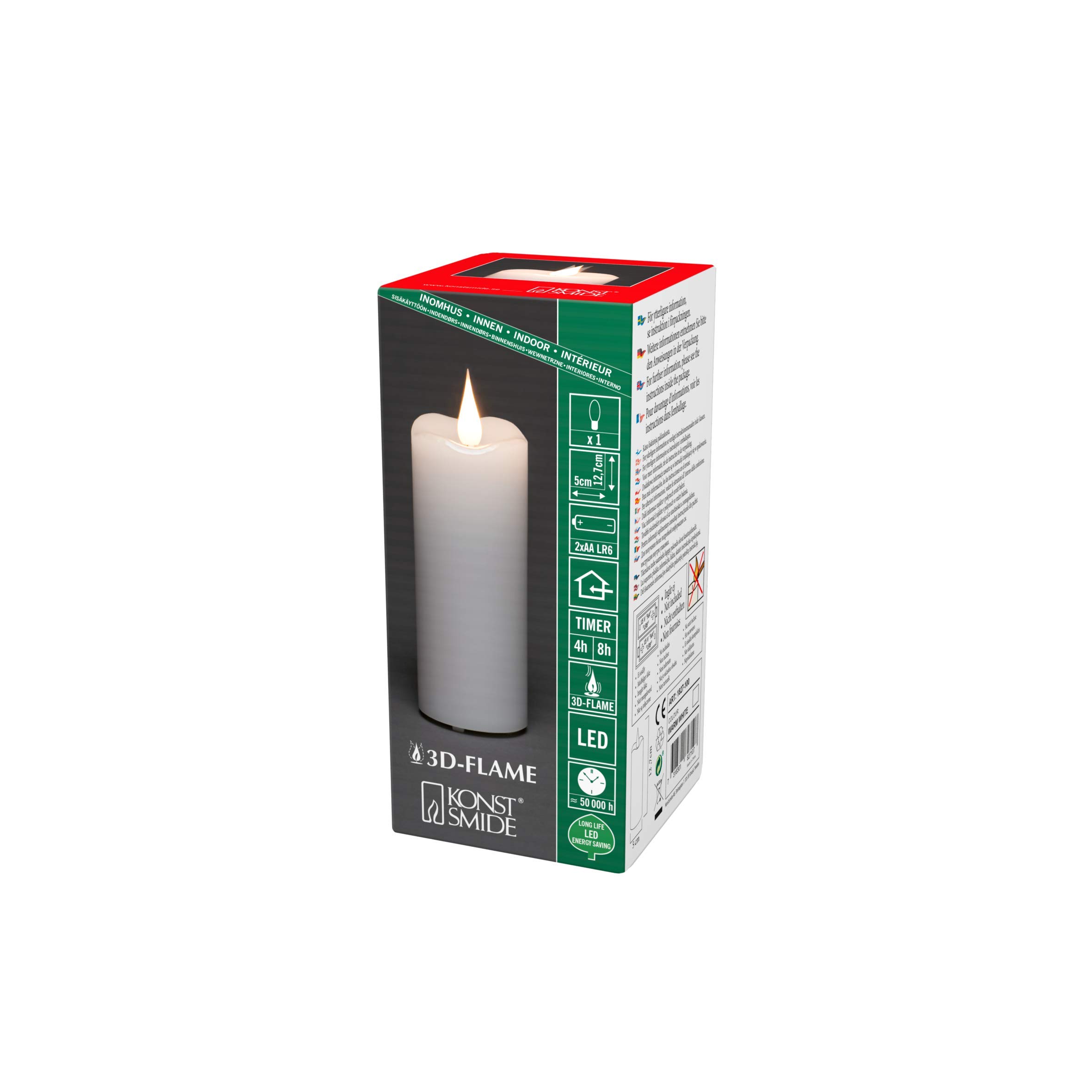 Konstsmide Slim Battery Candles / 3D Living Light/Battery Operated Flickering Moving Flame Candle/Real Wax / 4 or 8 Hour Timer Function / 12.7 x 5 cm/Warm White