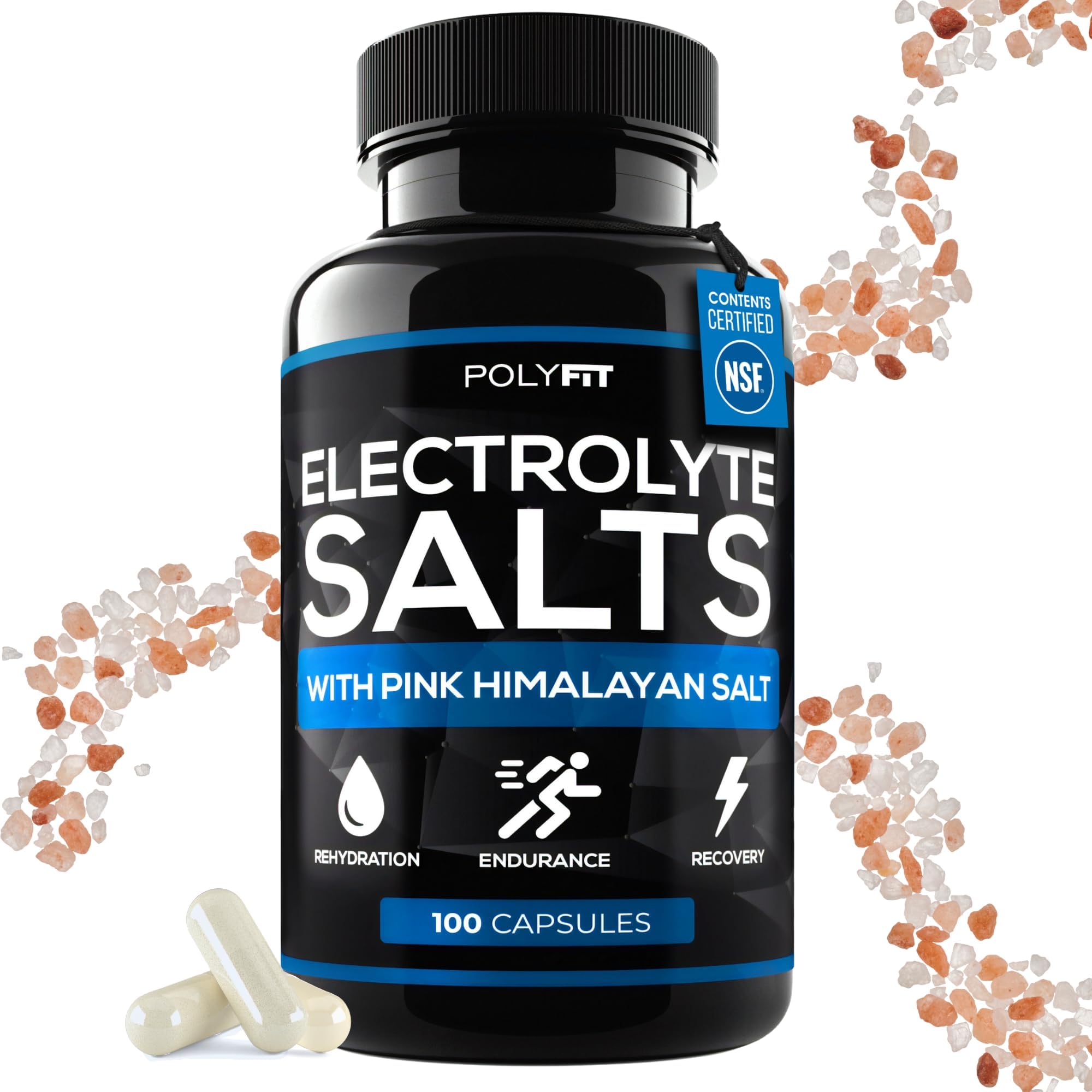Electrolyte Salts - 100 Salt Pills - NSF Certified - Electrolytes Replacement Salt Tablets for Runners - Supplement for Rapid Hydration, Recovery, and Endurance