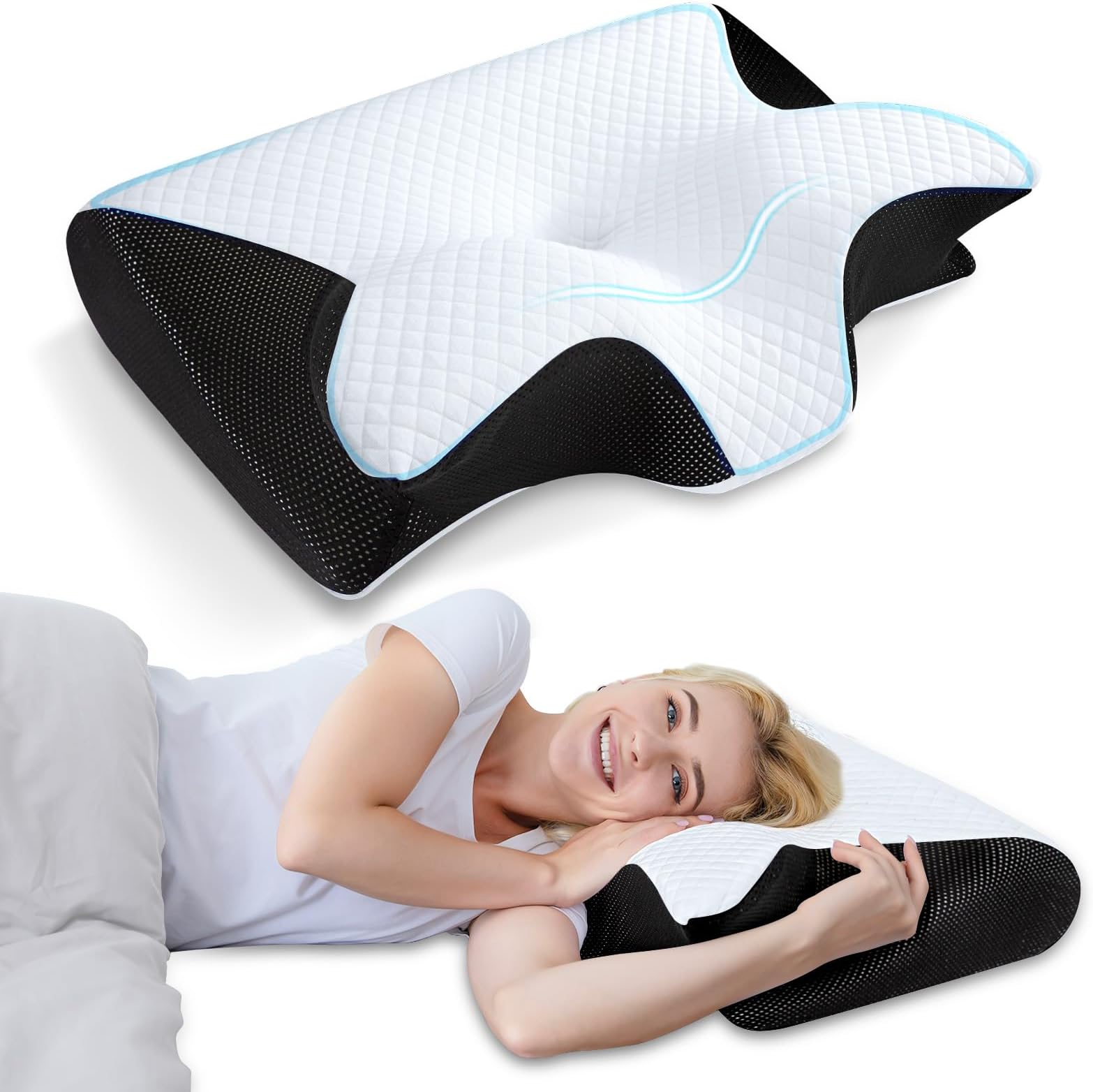 Oreiller Cervical Com-four - Mousse Mémoire Forme - Pour Voyage Et Détente