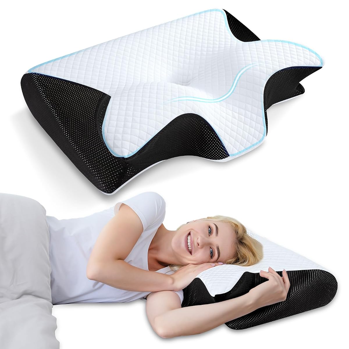 HOMCA Memory Foam Cervical Pillow, 2 in 1 Ergonomic Contour Orthopedic Pillow