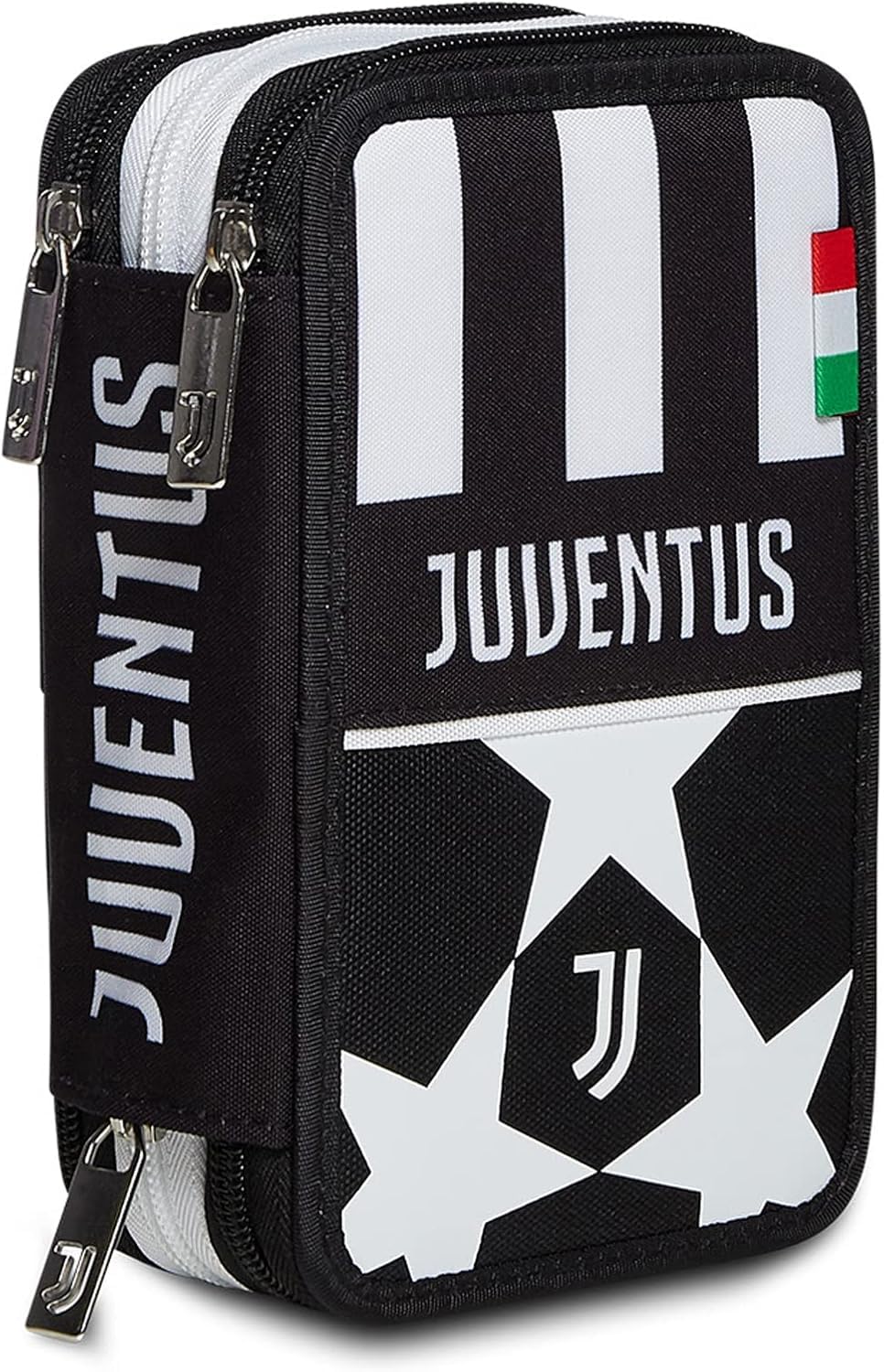 JUVENTUS Astuccio Scuola 3 Zip Triplo Scomparto Nero Bianco - OMAGGIO Pallina