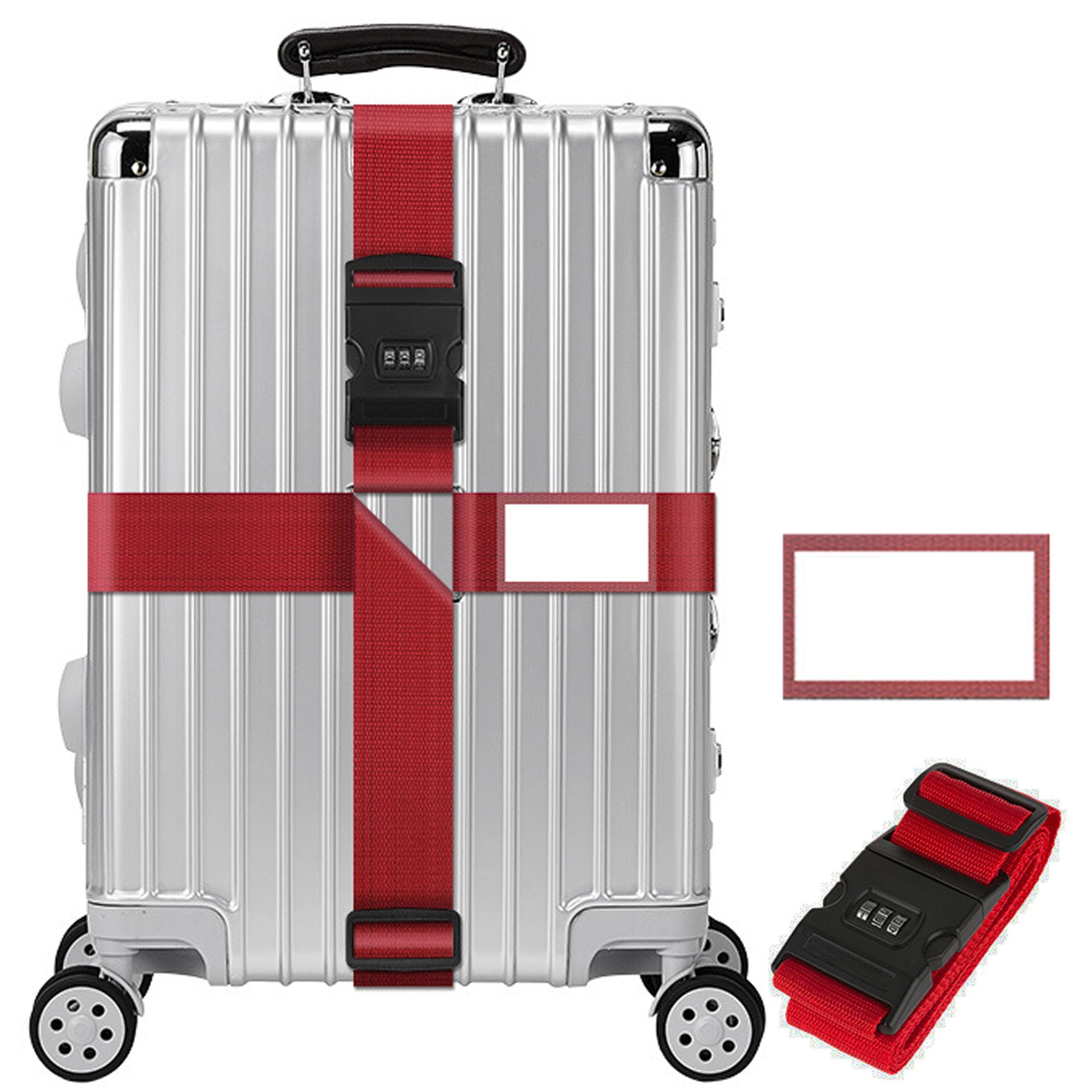 SQAQS Koffergurt mit Passwortsperre, Personalised Luggage Strap with Luggage Tags, Adjustable Suitcase Tag Travel Accessories, Gepäckgurt mit Kreuzgurt, Erweiterung und Verstärkung(Rot)