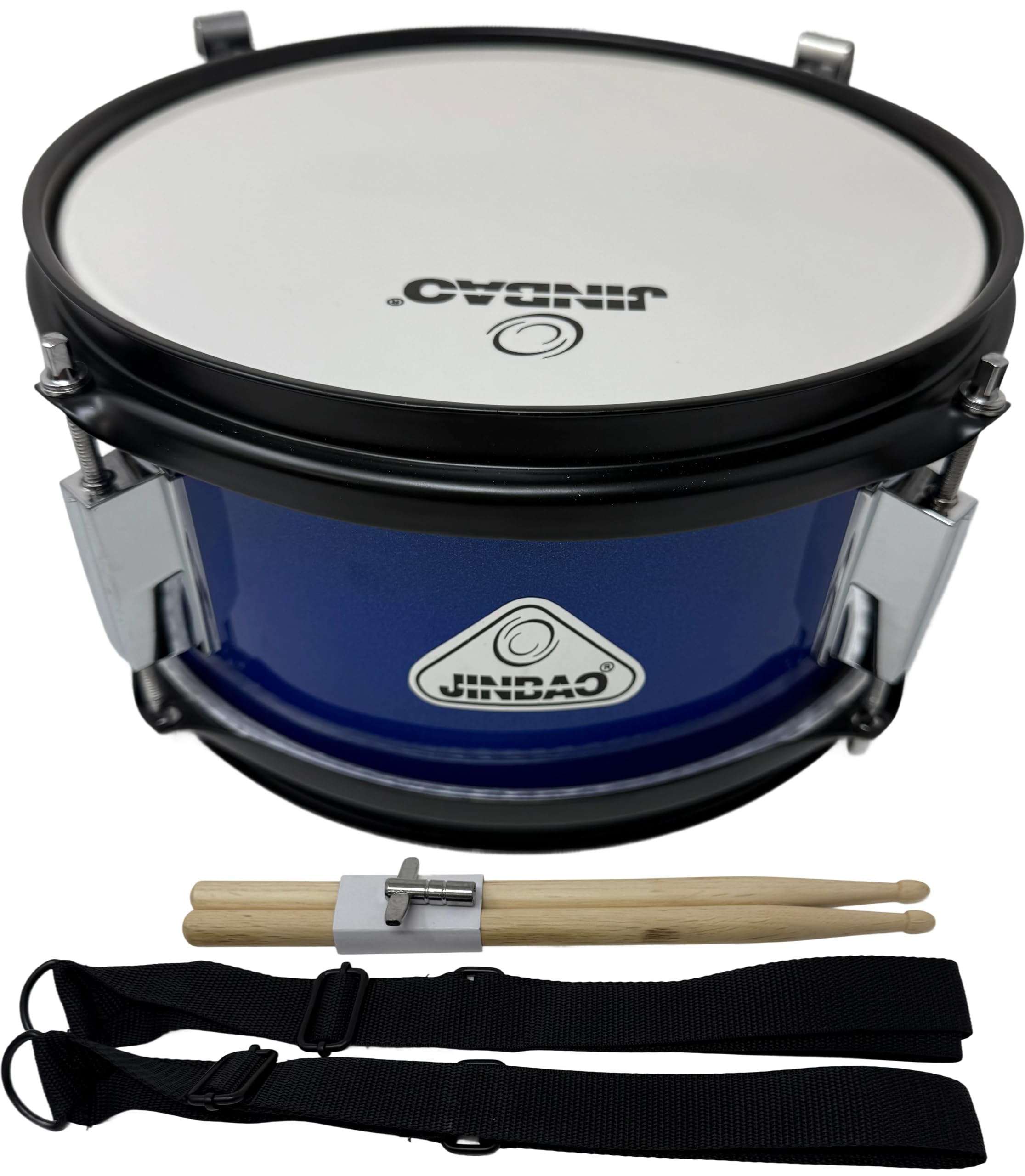 ROCKSTAR - Caja de Marcha en Madera Afinable JINBAO 0805BL-4054 Tambor Incluye Correa y Baquetas, Instrumento Musical de Percusión, Parche afinable y bordonero. 20,5cm Diametro y 13cm Altura