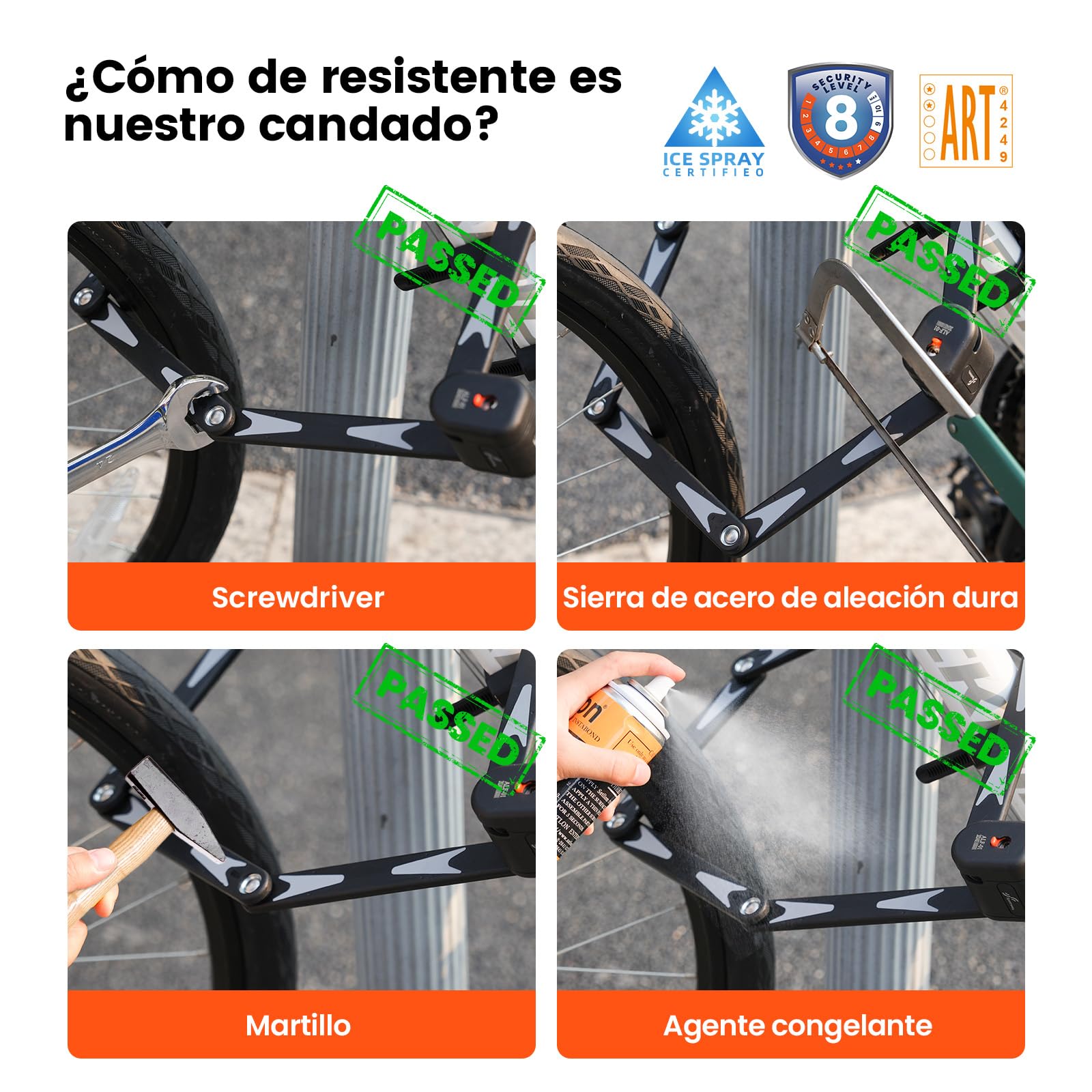 Sportneer Candado de bicicleta plegable con candado - Candado para bicicleta con cilindro Super B para una alta protección contra manipulaciones - Nivel de seguridad ART 2 - Largo 95 cm