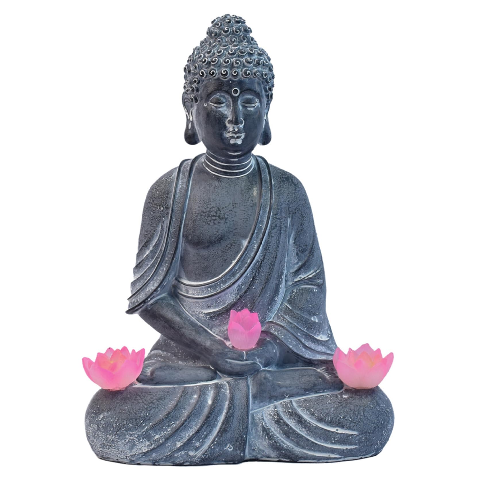 Ameble Buddha Statue Outdoor, Zen Garden Decor with Solar Powered Lotus Flower Light, Solar Garden Statues for Patio, Yard, and Home