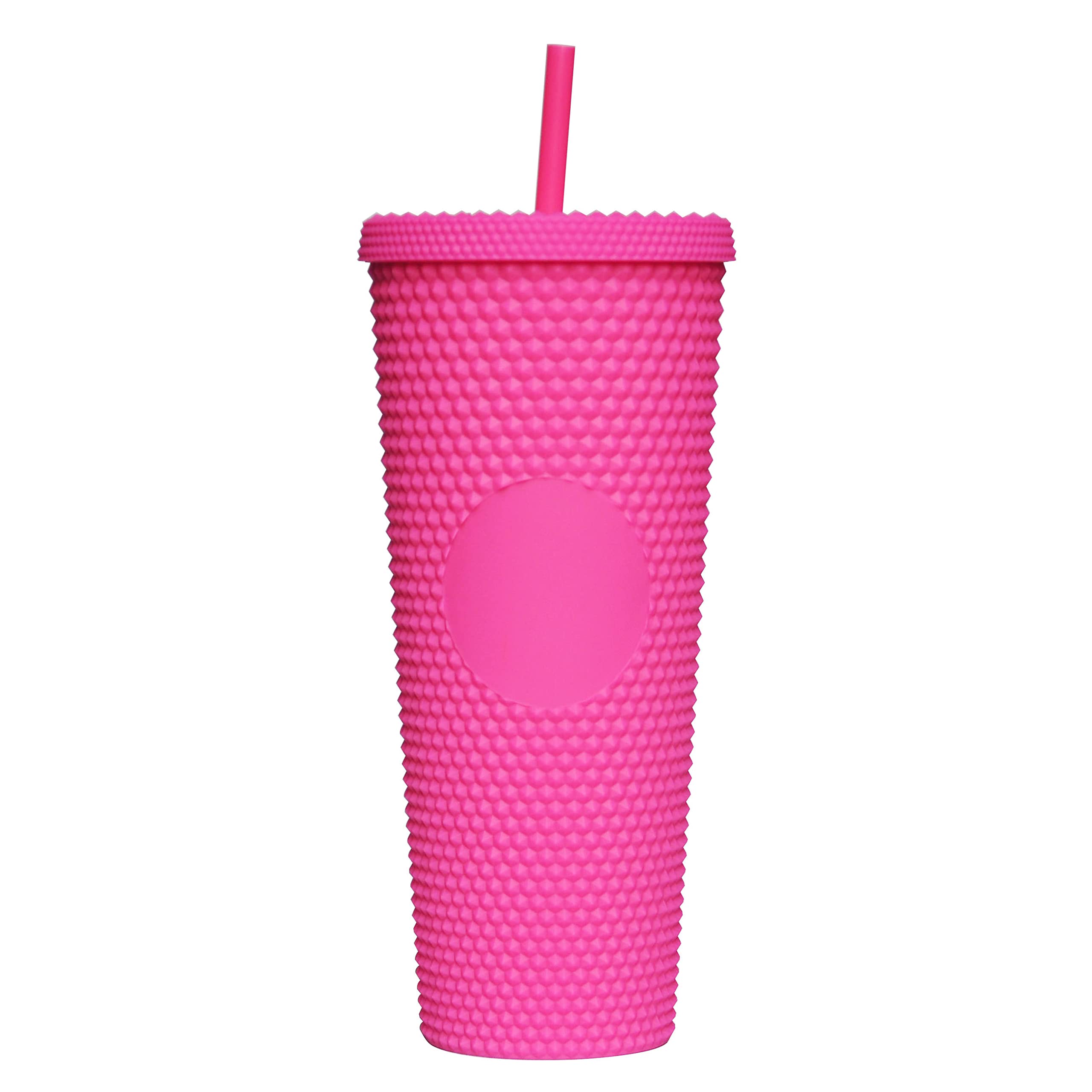Double Wall Insulated Tumbler, Reusable Tumbler with Lid and Straw,24 oz Plastic Cups with Lid and Straw Travel Cup,Cold Drink Cup,Iced Coffee Cup (Matte Rose Red)