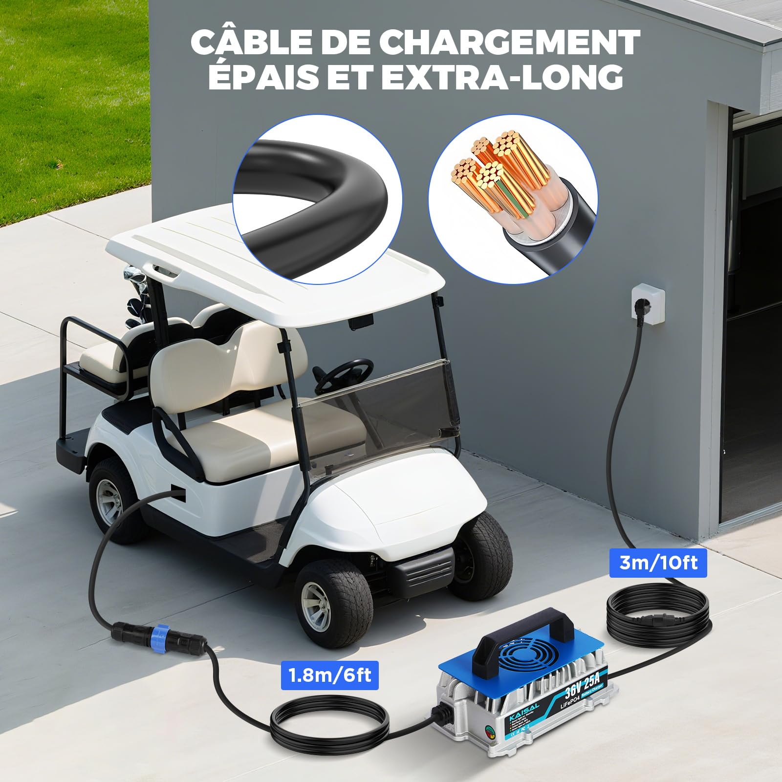 KAISAL 43.8V 25A Chargeur de Batterie LiFePO4 pour 36V(38.4V) Batterie LiFePO4, 0V Activation Chargeur Batterie Lithium 36V, IP67 étanche，pour Voiture de Golf, RV et énergie Solaire