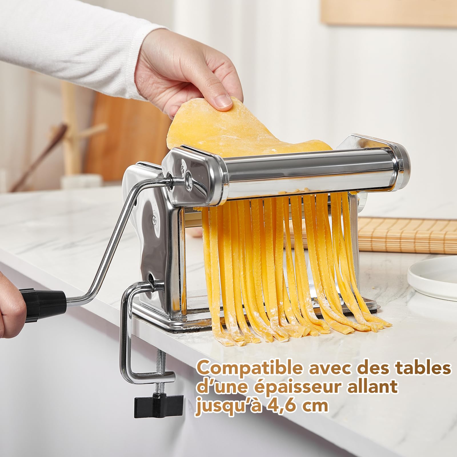 ROSSETTO Machine à pâtes manuelle avec séchoir – En acier inoxydable avec 9 épaisseurs de pâte et 2 largeurs de coupe – Pour lasagnes, spaghettis, fettuccine – Raviolis