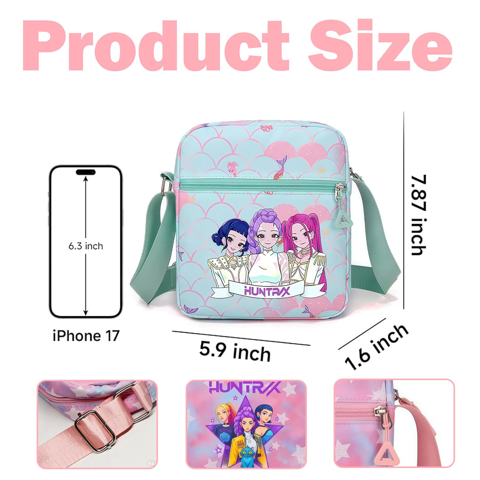 For Demon Hunters mini crossbody bag, For Korean idol,also a shoulder bag, features a cartoon pattern design. (Purple) — view 4