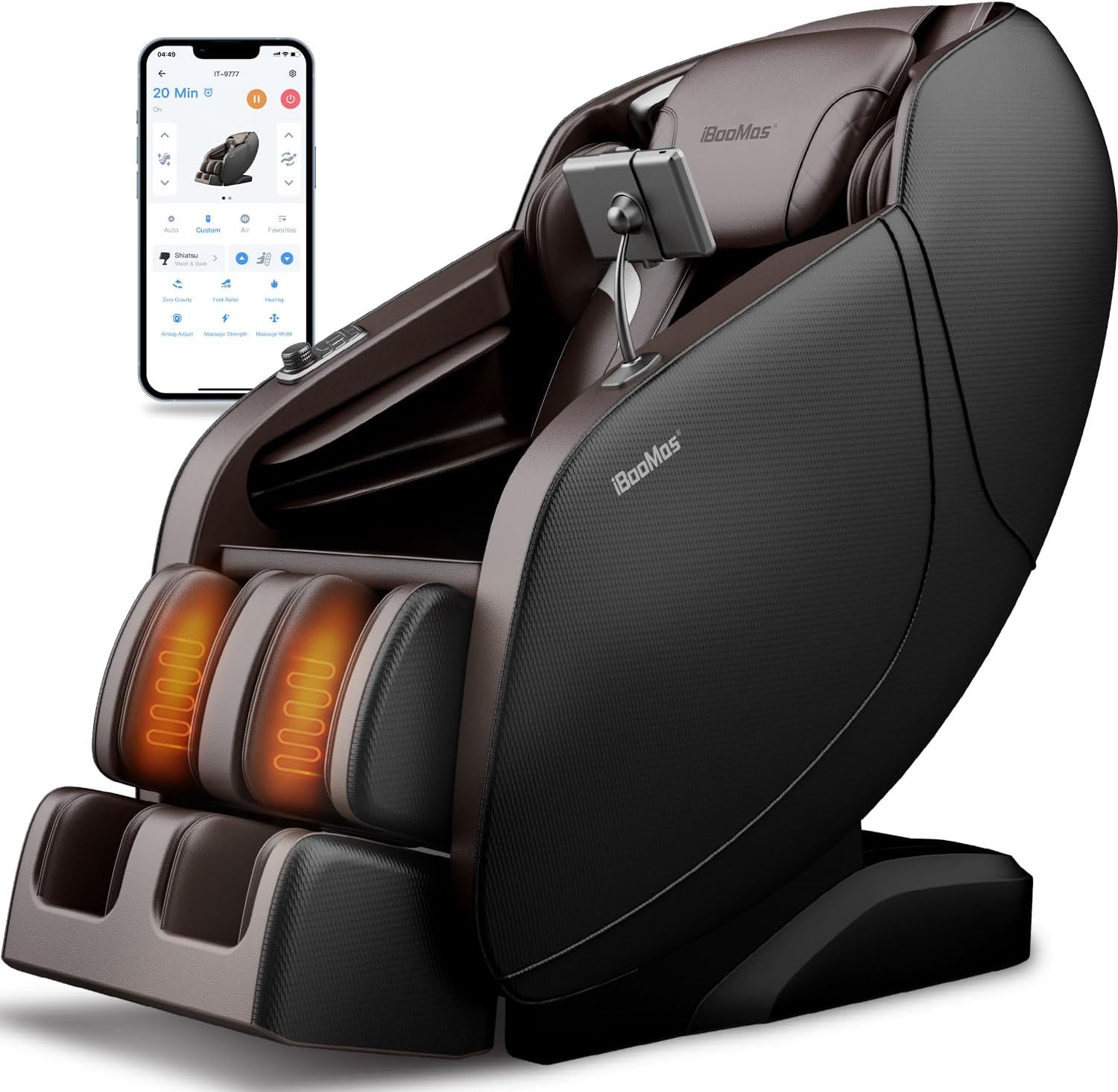 iBooMas Massage Chair Full Body, 6 Massage Intensities Zero Gravity SL-Track Shiatsu Massage Chair with 18 Modes, 40 Airbags, 5 Heating Area, Body Scan, Extendable Footrest, Foot Roller(Brown+Black)