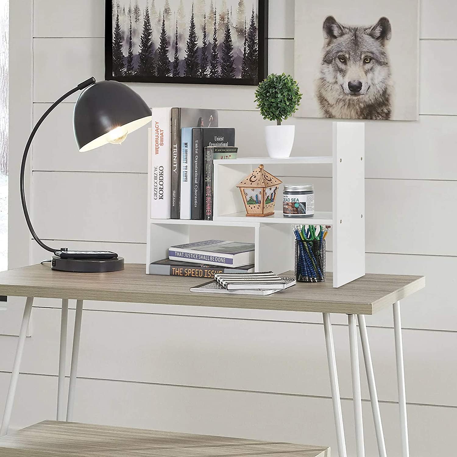 GTIN Expandable Wood Desktop Bookshelf,Desktop Organizer Office Storage Rack,Wood Display Shelf-Free Style Display Stand Shelf,Corner Desk Storage Shelf,Countertop Bookcase for Office Supplies,White : Office Products