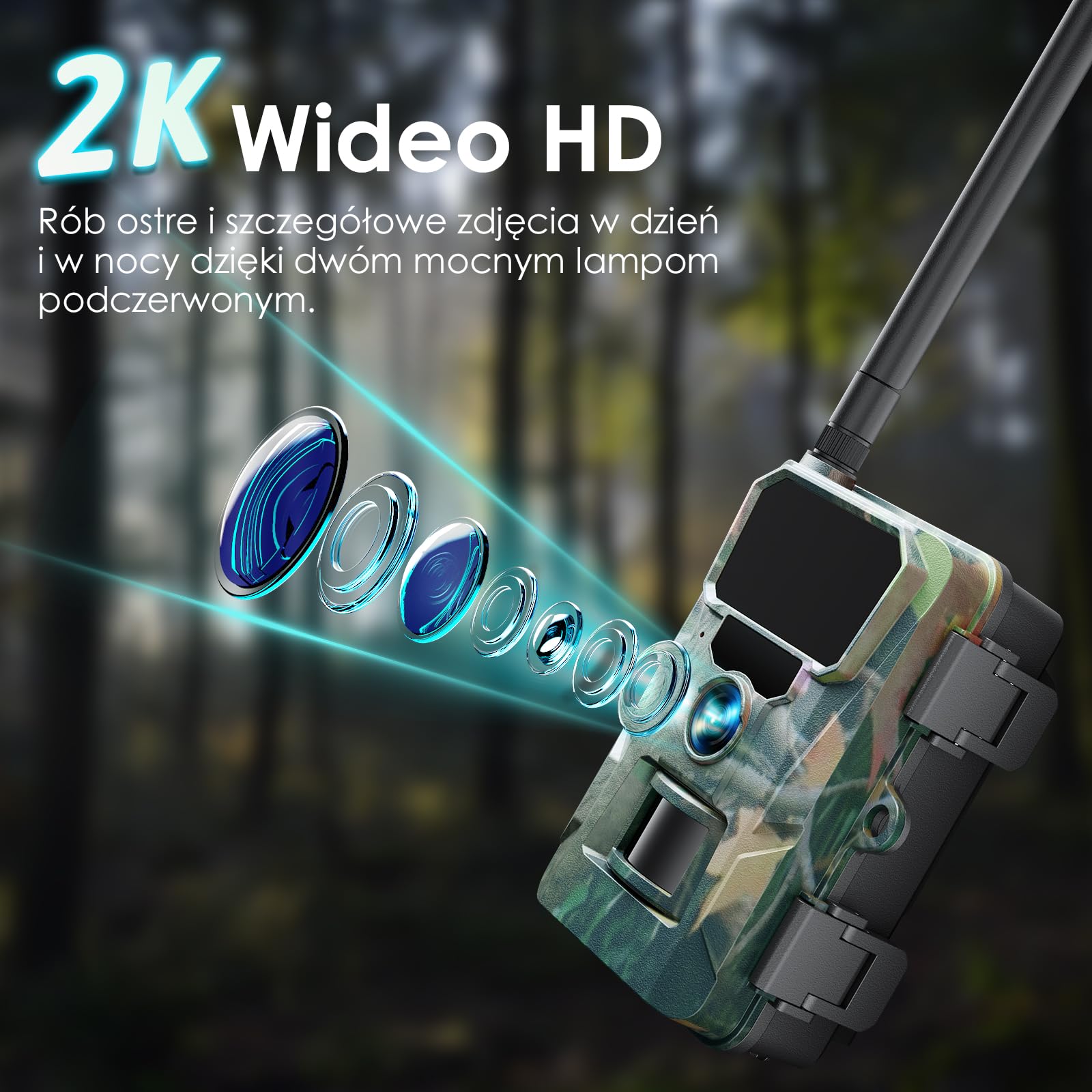 WOLFANG Komórkowa kamera przyrodnicza 4G LTE, połącz ogólnokrajową kamerę 4G LTE, 2K 36 MP z kontrolą aplikacji, super noktowizor, wyświetlacz TFT 2,0 cala, wyzwalacz 0,2 s, aktywowany ruchem