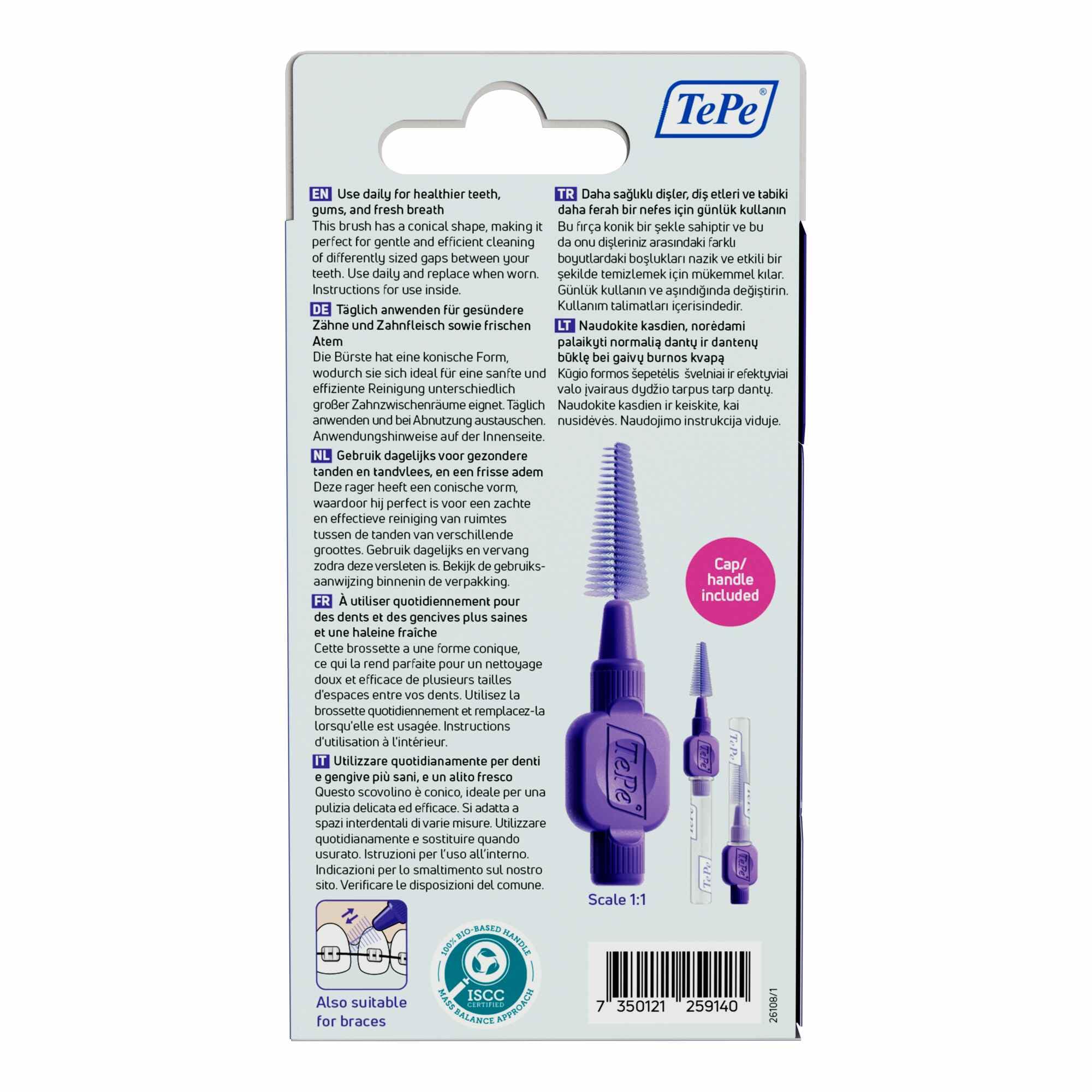 TePe EasyFit™, Viola, M/L, 6 pz, rimozione placca, pulizia efficace degli spazi interdentali, per spazi da medi a larghi