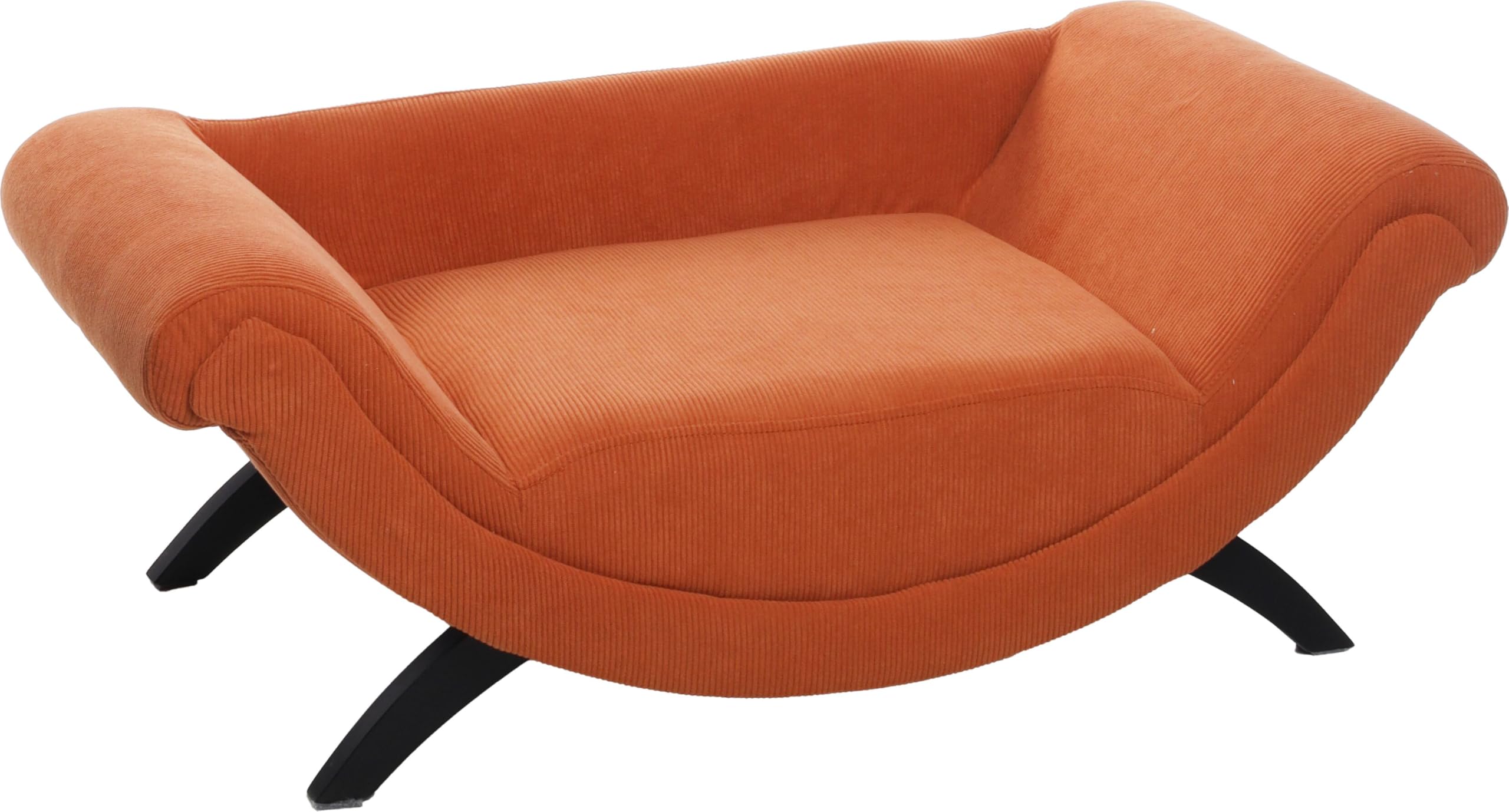 Panier Chien - Panier Chat - canape Chien - Dingo - Sofa - rectangulaire - Orange - 80x43x28 cm - Textile et Bois - pour Petits Chiens et Chats - Pieds en Bois