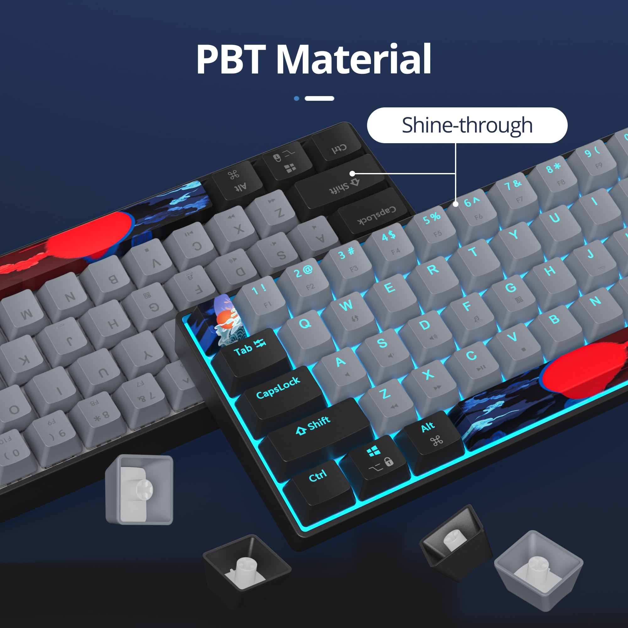 surmen Tastiera meccanica da gioco con cavo al 60%, retroilluminata a 68 tasti, ultra compatta, 60%, con interruttore rosso lineare per PC/Mac, dattilografi (68 Dolch)