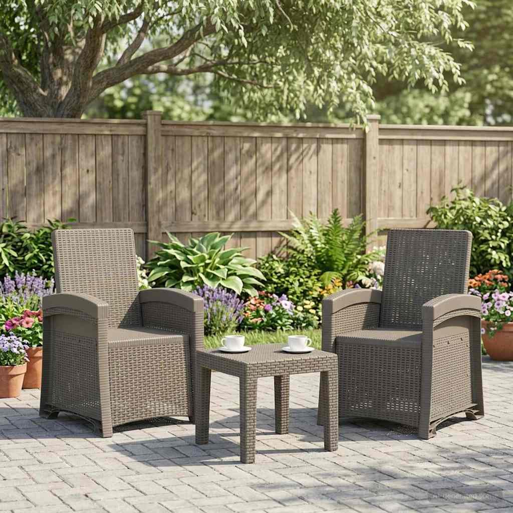Silla de jardín reclinable imitación ratán 2 piezas, color gris claro | Polipropileno duradero, respaldo regulable 3 posiciones, uso exterior, fácil de limpiar
