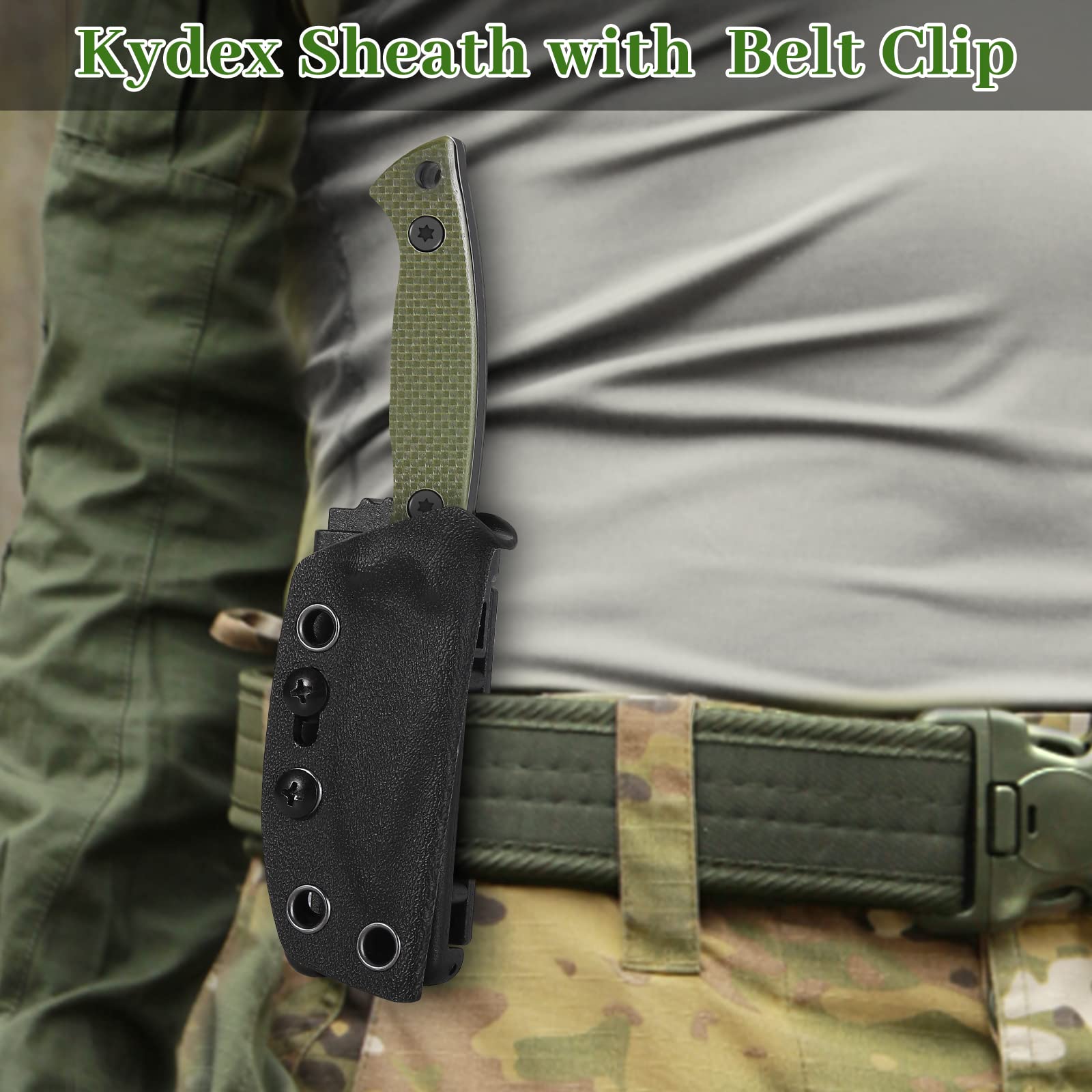 Coltello da collo a lama fissa compatto da 2,4' con acciaio inossidabile D2, fodero K, clip da cintura e impugnatura G-10 di alta qualità per un trasporto confortevole (GREEN)