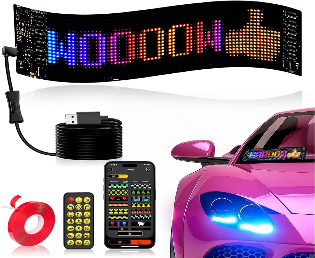 2026 Upgrade LED Car Sign for Windshield, 15.51"×3.62" Ojos Led para Carros, Flexible Devil Eyes Sign Lightride Display for Car