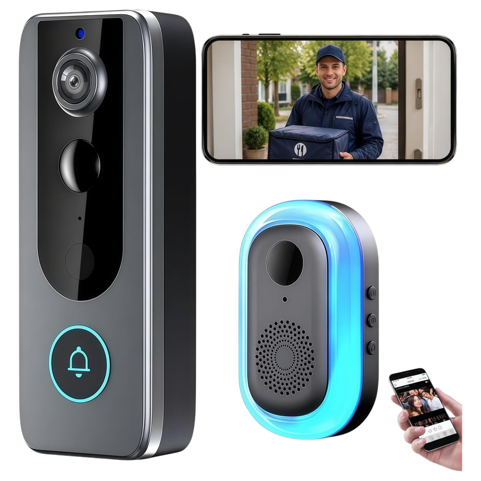 Mothdust Camara Sonnette Video sans Fil Securite Batterie Rechargeable