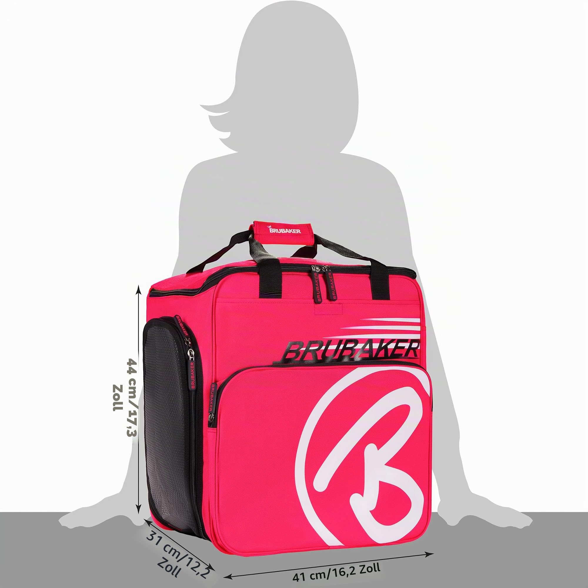 BRUBAKER Kombi Set Champion - Limited Edition - Skisack und Skischuhtasche für 1 Paar Ski 170 cm oder 190 cm + Stöcke + Schuhe + Helm Pink Weiss
