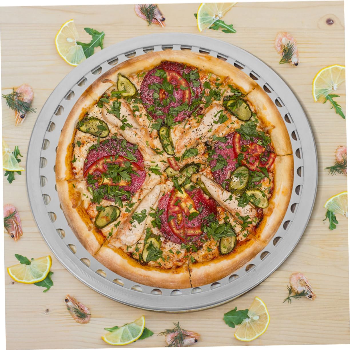Runde Haushaltspizzapfanne aus Aluminiumlegierung mit Glatter Beschichtung und Perforiertem Design nicht Verformbar zum Backen von Knuspriger Pizza