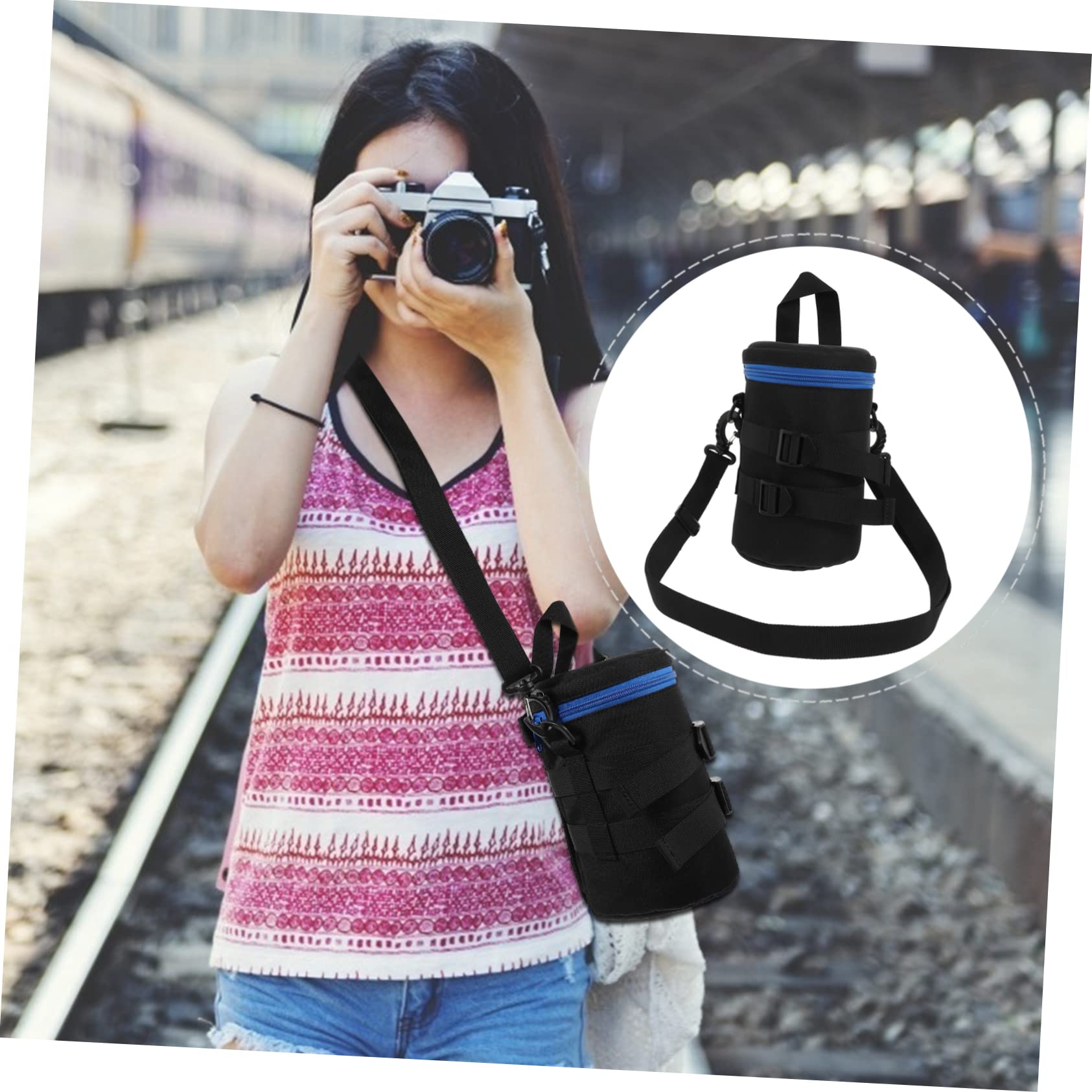 Borsa Antiurto della in Poliestere e per Fotocamera Obiettivo Custodia Nero, Compatta Cintura per Fotografi in Movimento