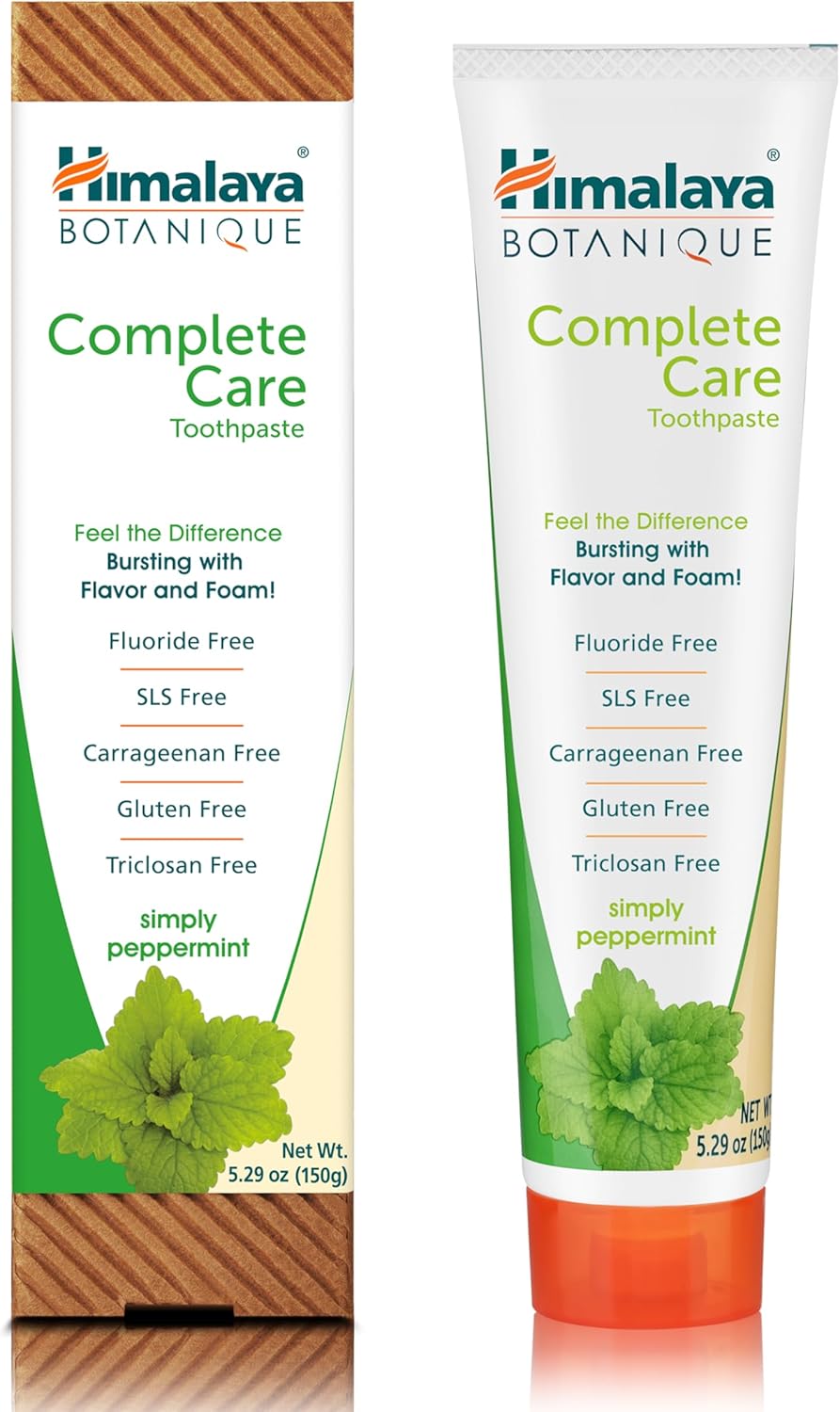 Himalaya Botanique Complete Care Toothpaste, Herbal, Peppermint Flavor, Fights Plaque, Freshens Breath, Fluoride Free, No Artificial Flavors, SLS Free, Cruelty Free, Foaming, 5.29 Oz, 4 Pack…