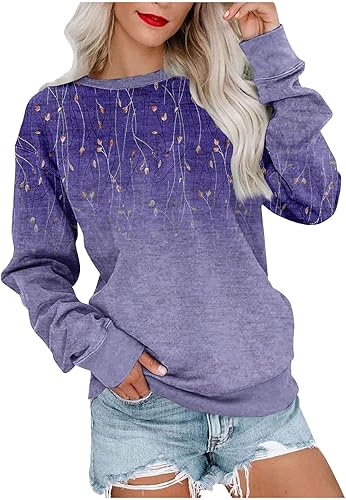 Miniatura 1 de Womens Long Sleeve Tops Printed Round Neck Sweatshirt Casual Comfortable Loose Lightweight Sweatshirt