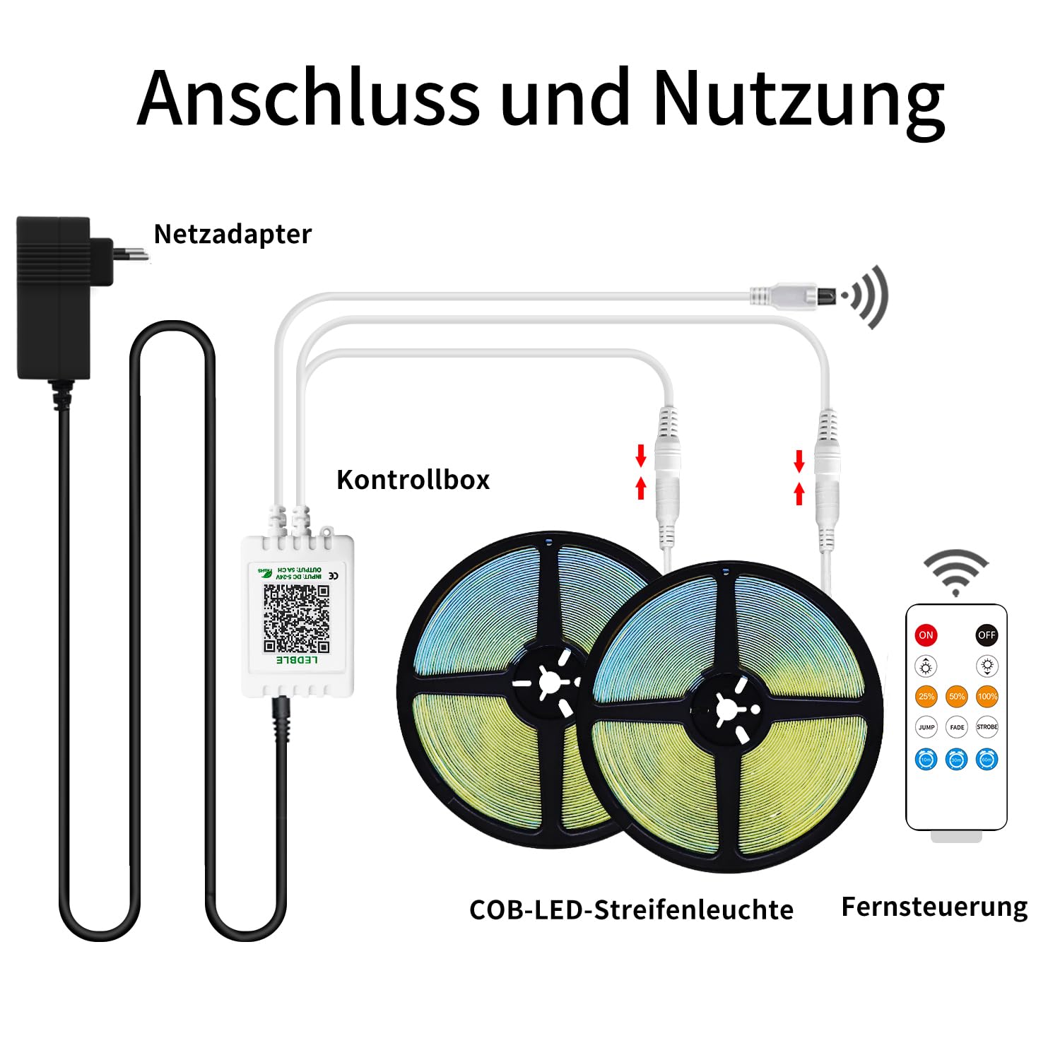 Cob Striscia LED 30 m, con telecomando, controllo app, DC24 V, 3000 K, luce bianca calda, flessibile, dimmerabile, utilizzabile su camera da letto, stanza, armadio, decorazione fai da te