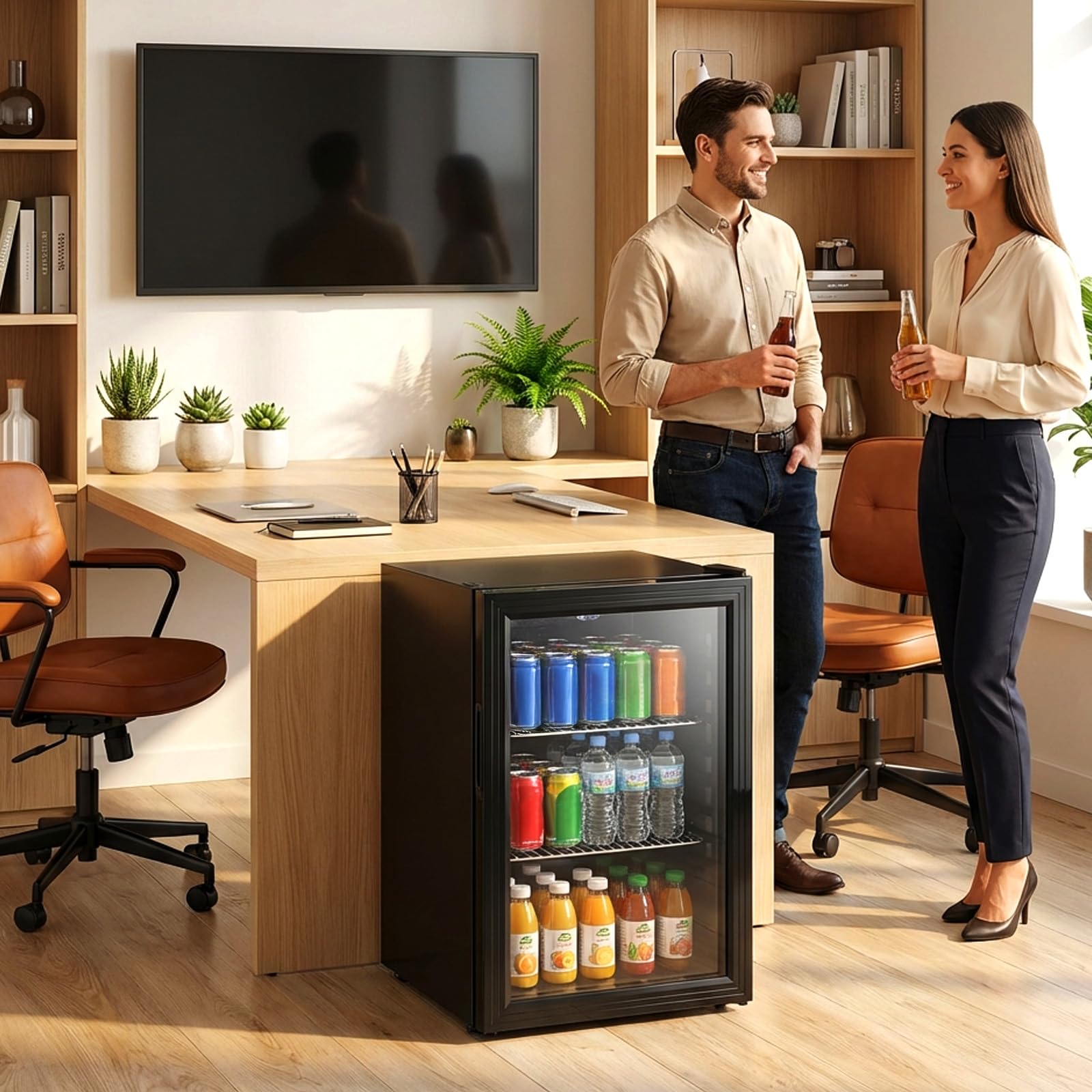 Trintion Mini Kühlschrank 60L mit Glastür, Kompakter Getränkekühlschrank, 2 Verstellbare Ablagen, Schwarz