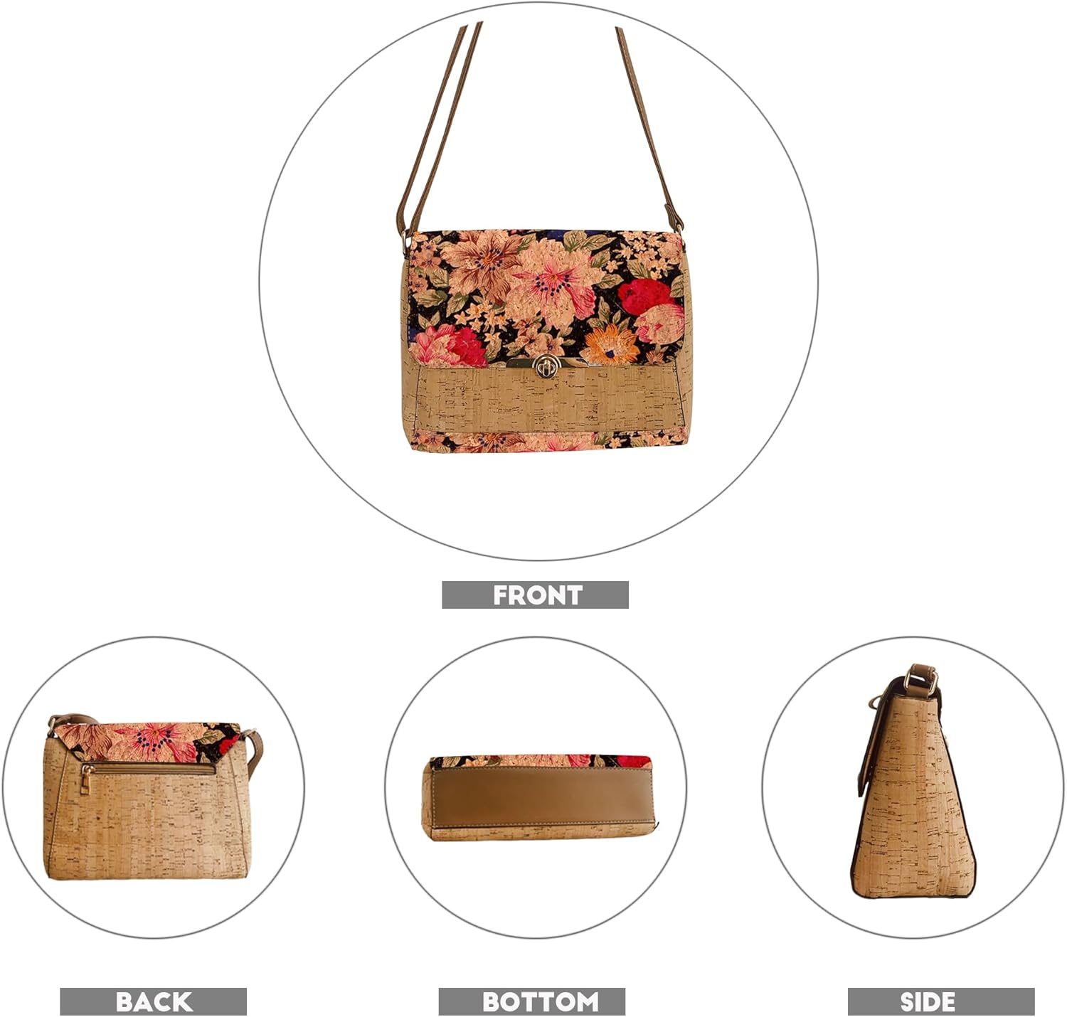 Natural cork zipper Secret key Double latch adjustable shoulder bag purse tote crossbody - Image 4