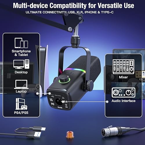 Miniatura 2 de ZealSound Micrófono dinámico XLRUSB para podcast de juegos, micrófono para iPhone, teléfono, computadora, computadora, micrófono de transmisión con