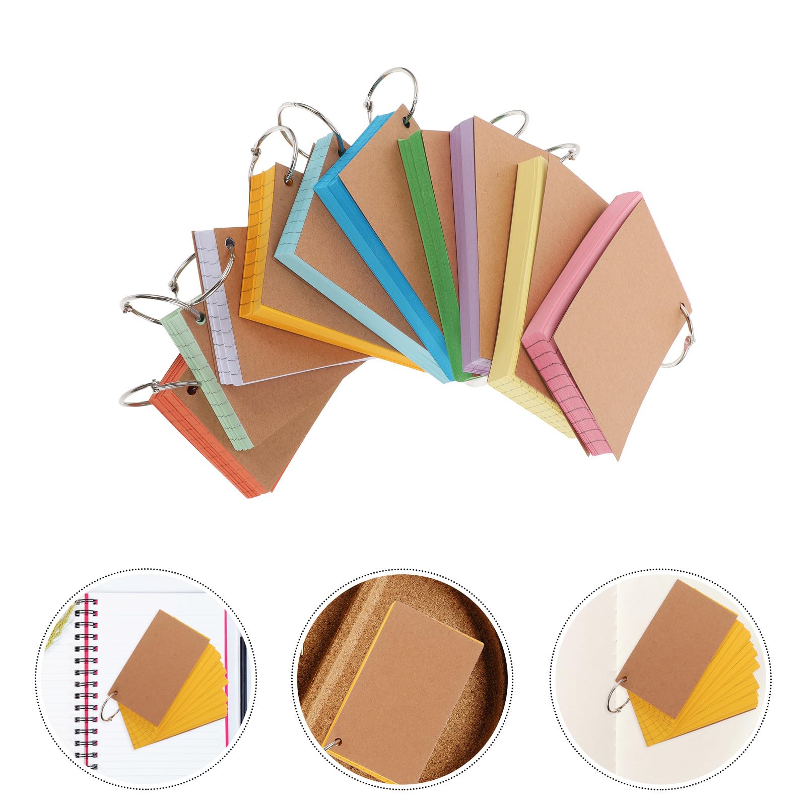 10 Stück Ringgebundene Karteikarten mit Doppelseitigem Linierten Design aus Papier und Edelstahl für Studenten für Lernen und Tägliche Aufgaben