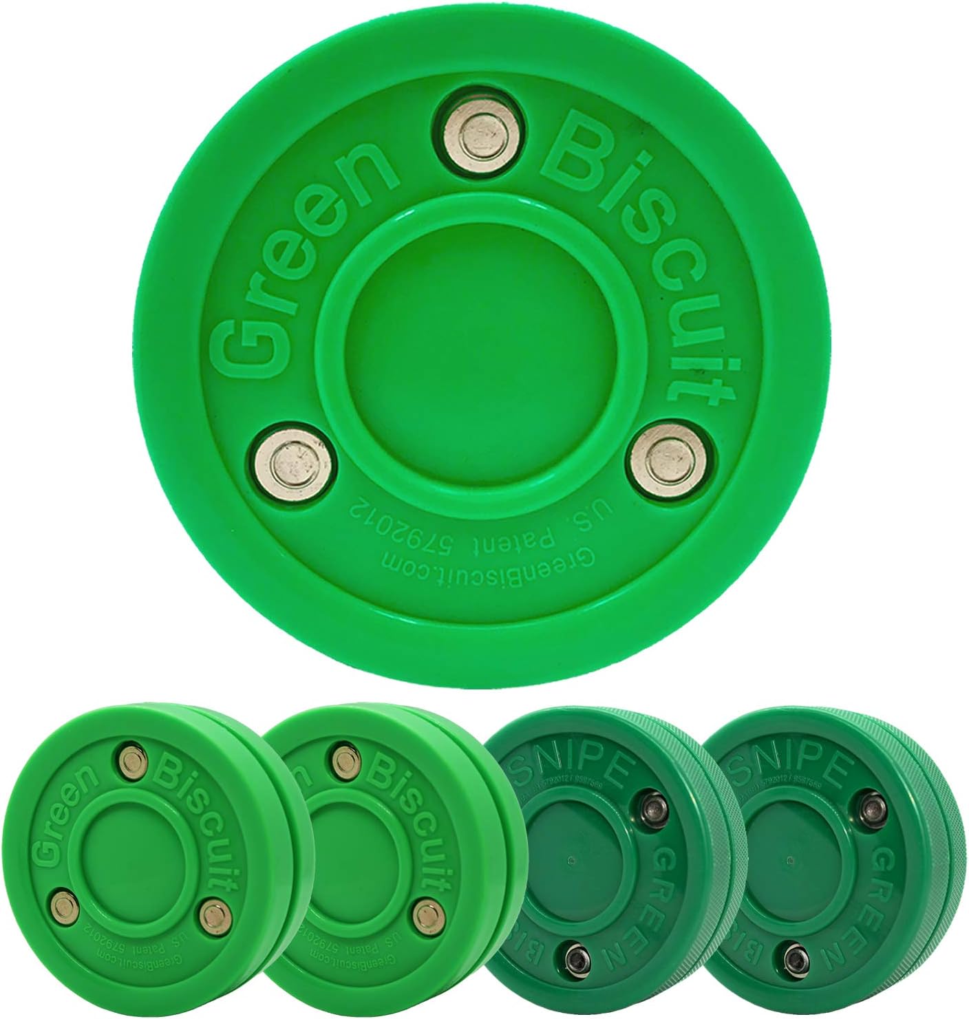 Green Biscuit 4 Pack| 2 Passers and 2 Shooters |Off-Ice Shooting, Stickhandling and Passing Pucks