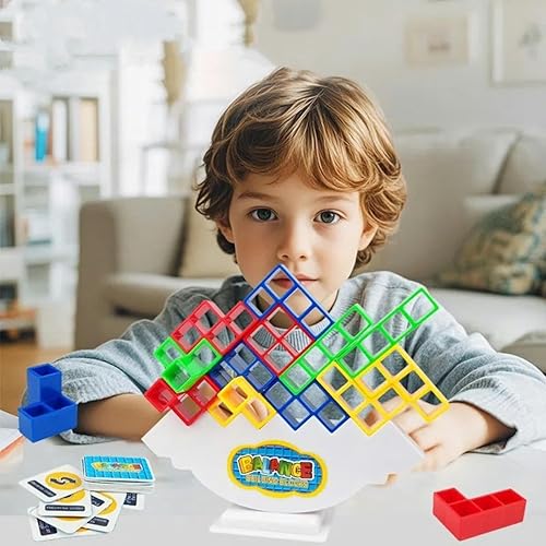 Juego Tower Stack de 32 piezas con 22 cartas de juego, bloques de construcción de equilibrio para niños y adultos, juegos de mesa para fiestas