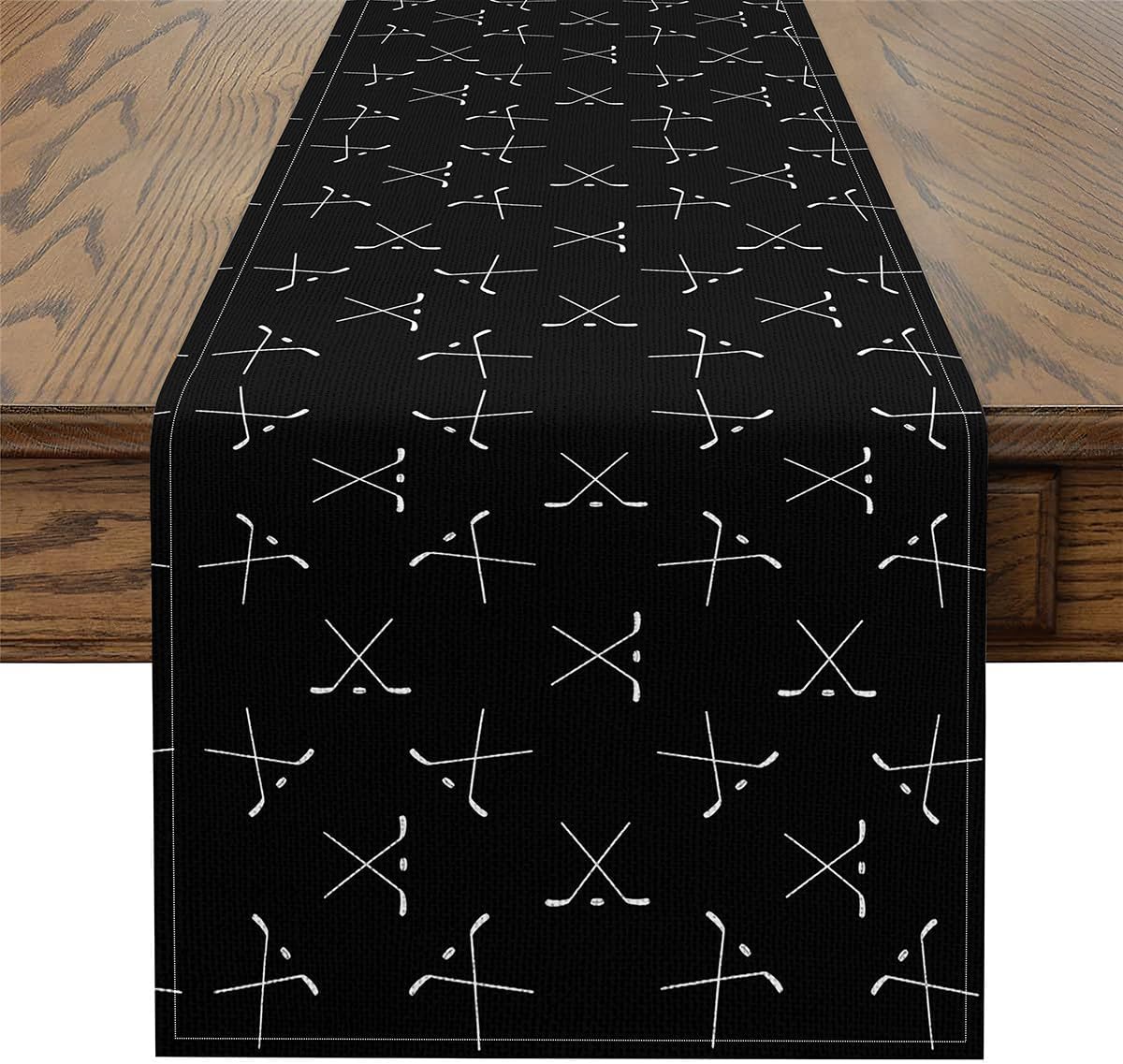 Feelyou Hockey Player Seasonal 13" x 120" Ice Hockey Table Runner Ice Sports Games Home Decor for Living Room Dresser Scarfs Dresser Runners Decor Puck Hockey Table Decoration for Kitchen Dinning