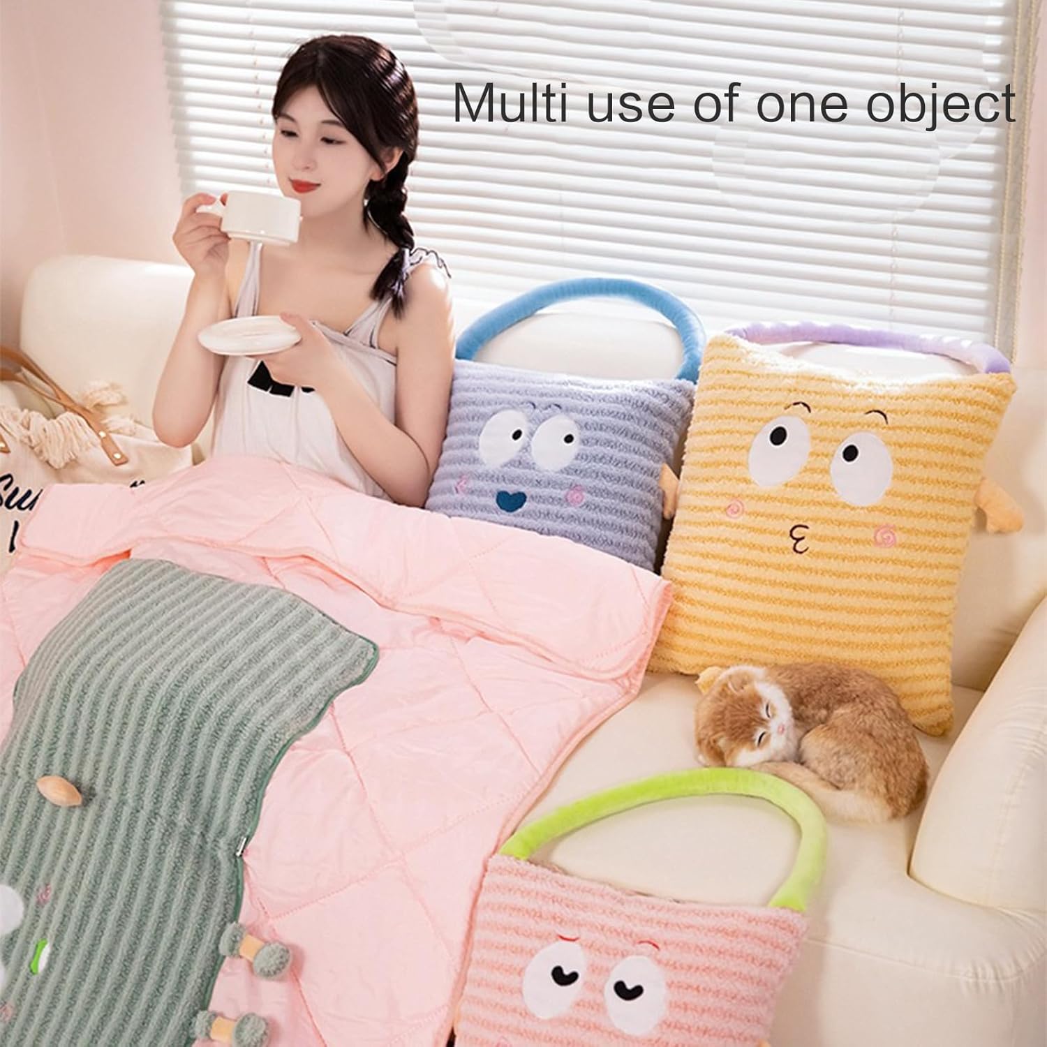 Convert Pillow Cushion to Blanket Handheld Soft Fleece Comfortable Quilt for Relaxation and Travel Quilt