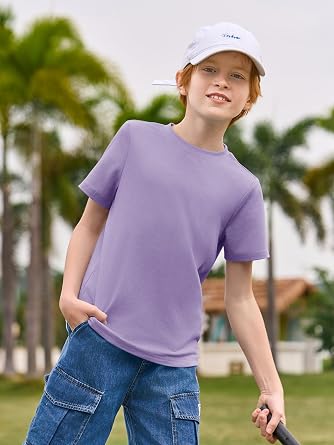 Haloumoning Boys T-Shirts, Short Sleeve Crewneck, 5-14 Years | Solid Basic, Casual Tops
